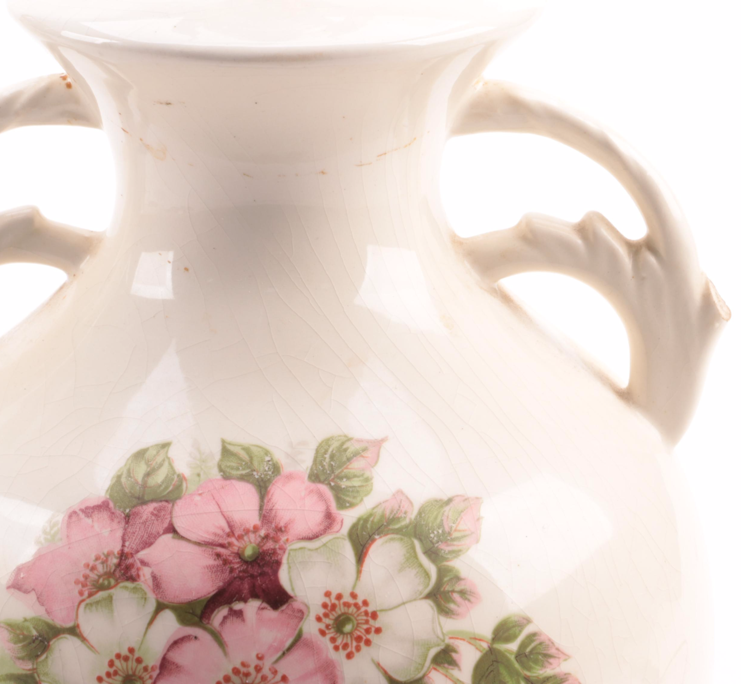 Ceramic Floral Motif Handled Table Lamps