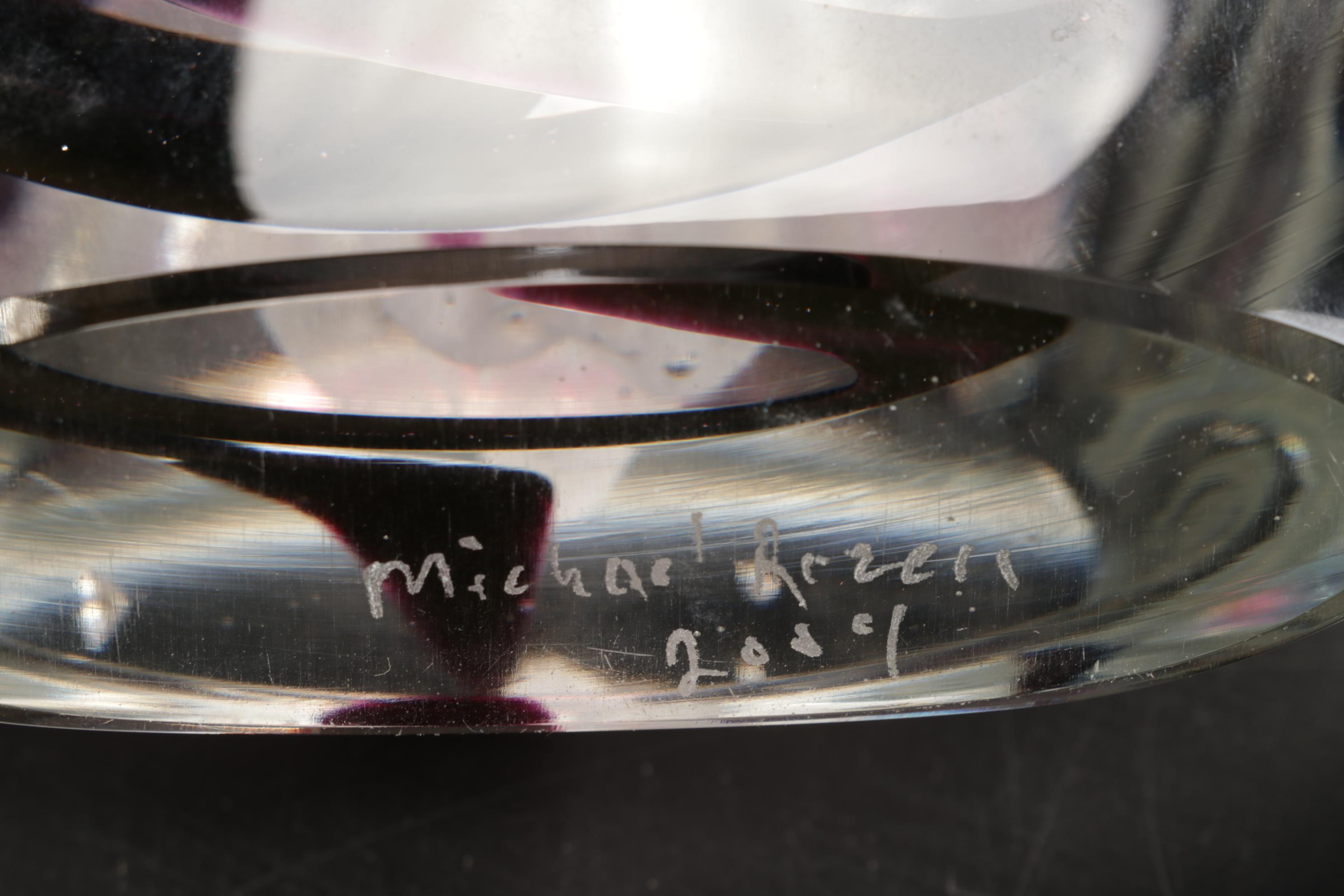 Signed Michael Rozell Art Glass Paperweight and Bud Vase