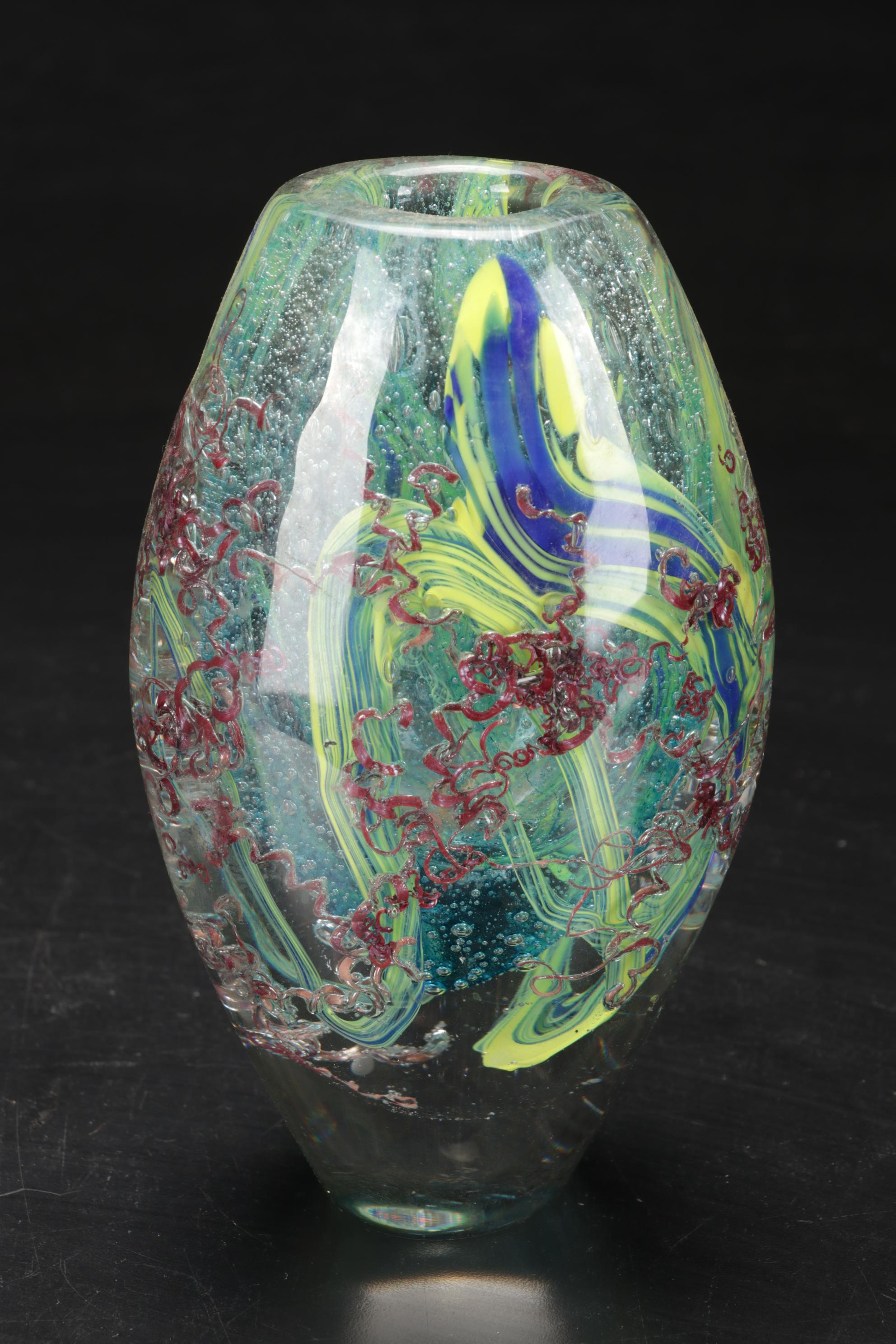 Signed Michael Rozell Art Glass Paperweight and Bud Vase