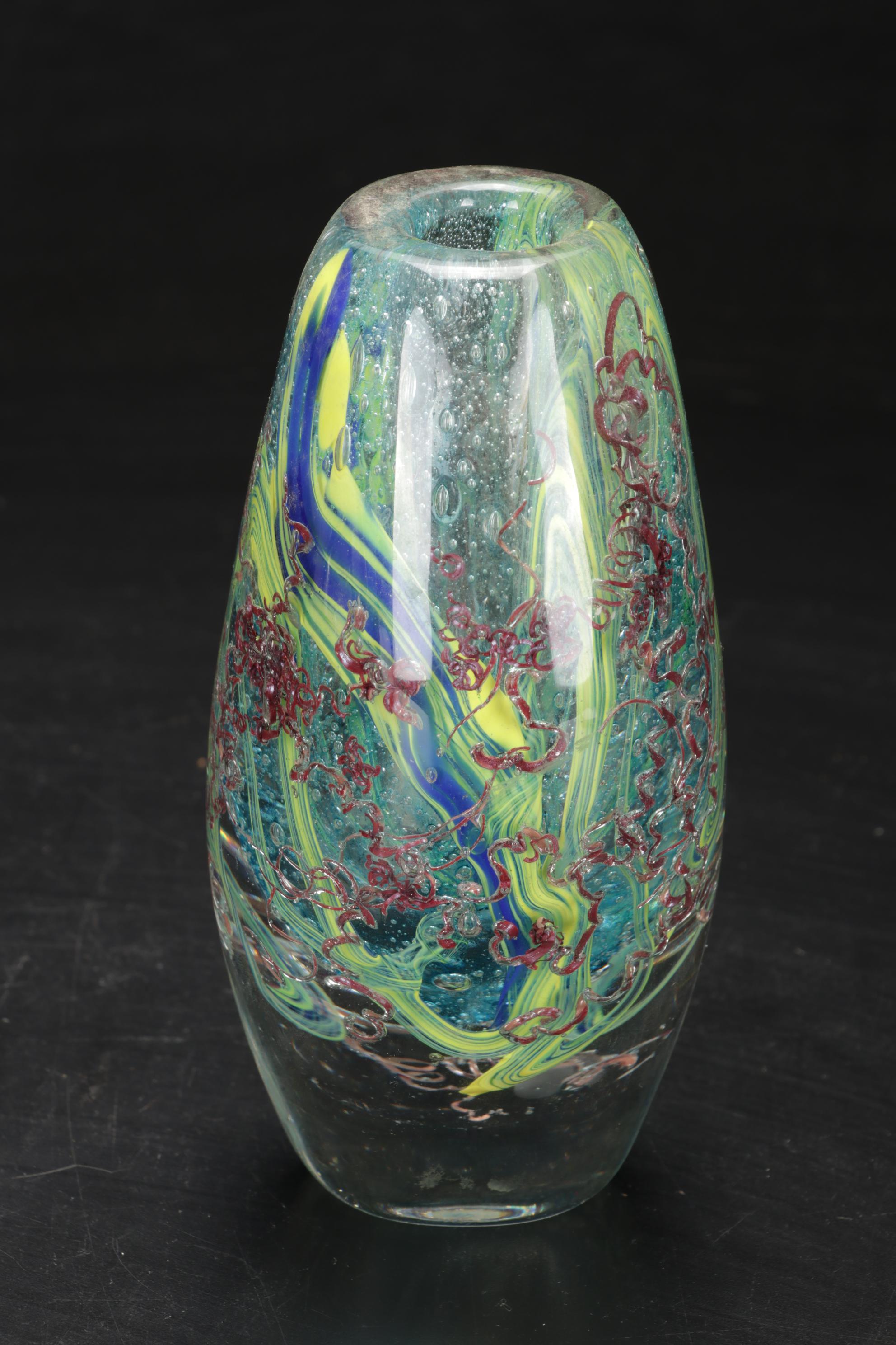 Signed Michael Rozell Art Glass Paperweight and Bud Vase