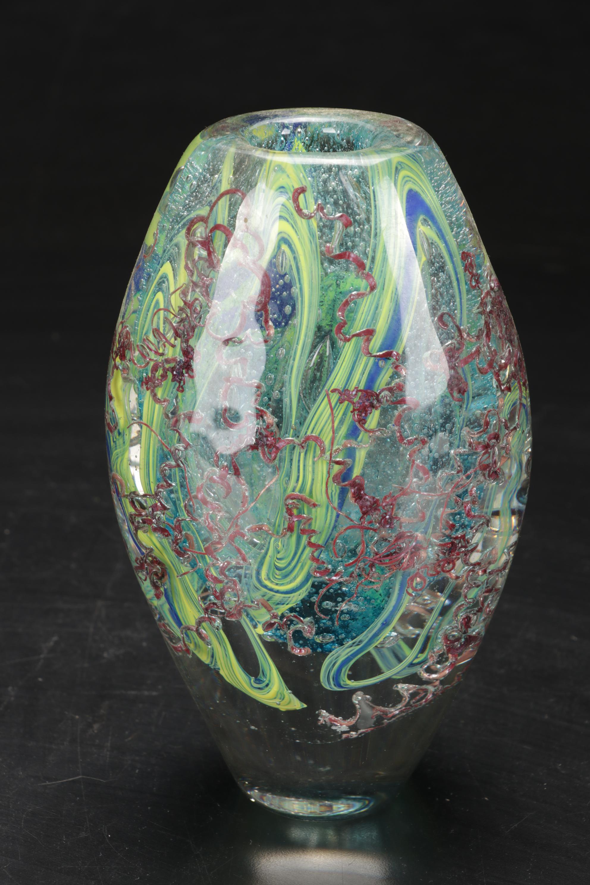 Signed Michael Rozell Art Glass Paperweight and Bud Vase