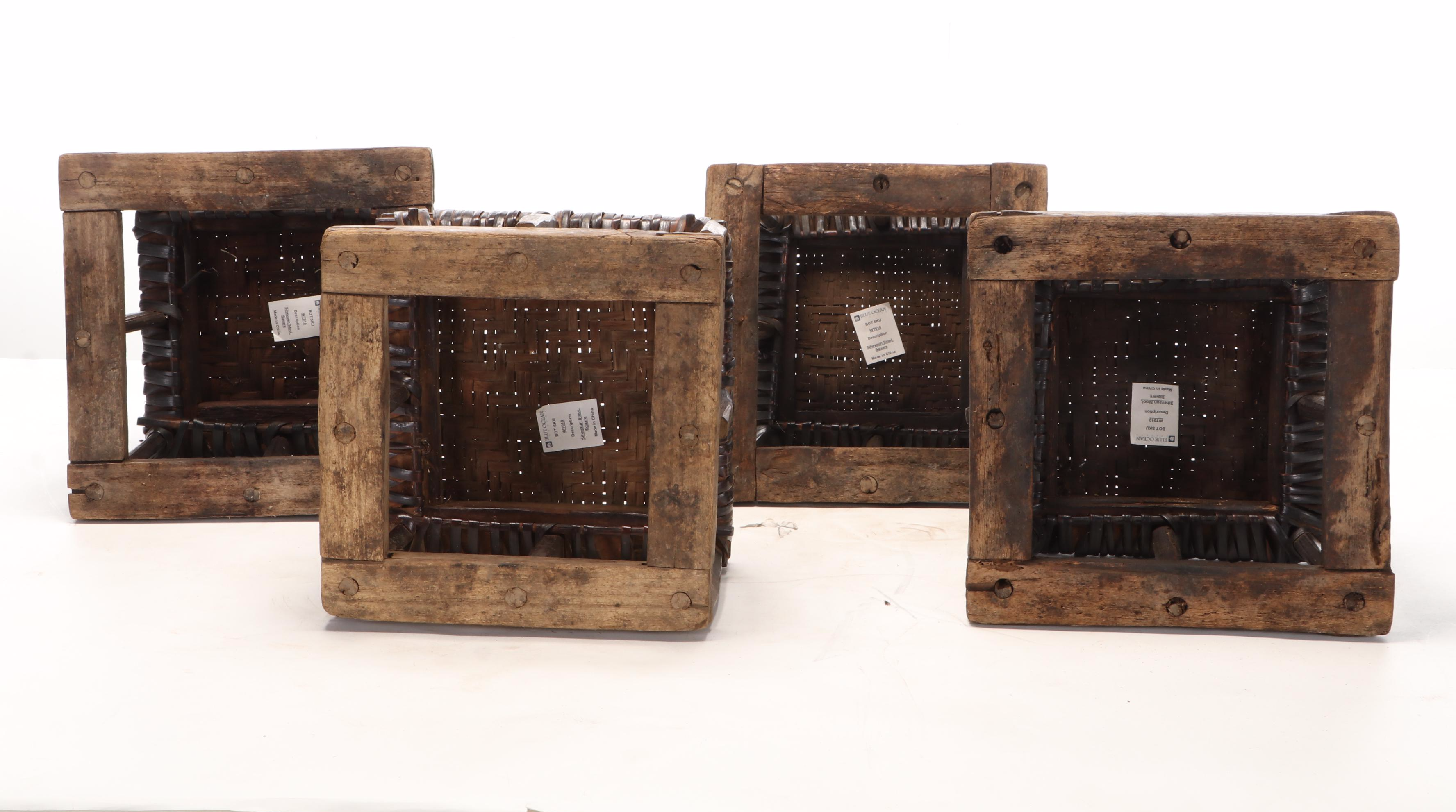 Four Blue Ocean Traders Siheyaun Rattan and Wood Stools