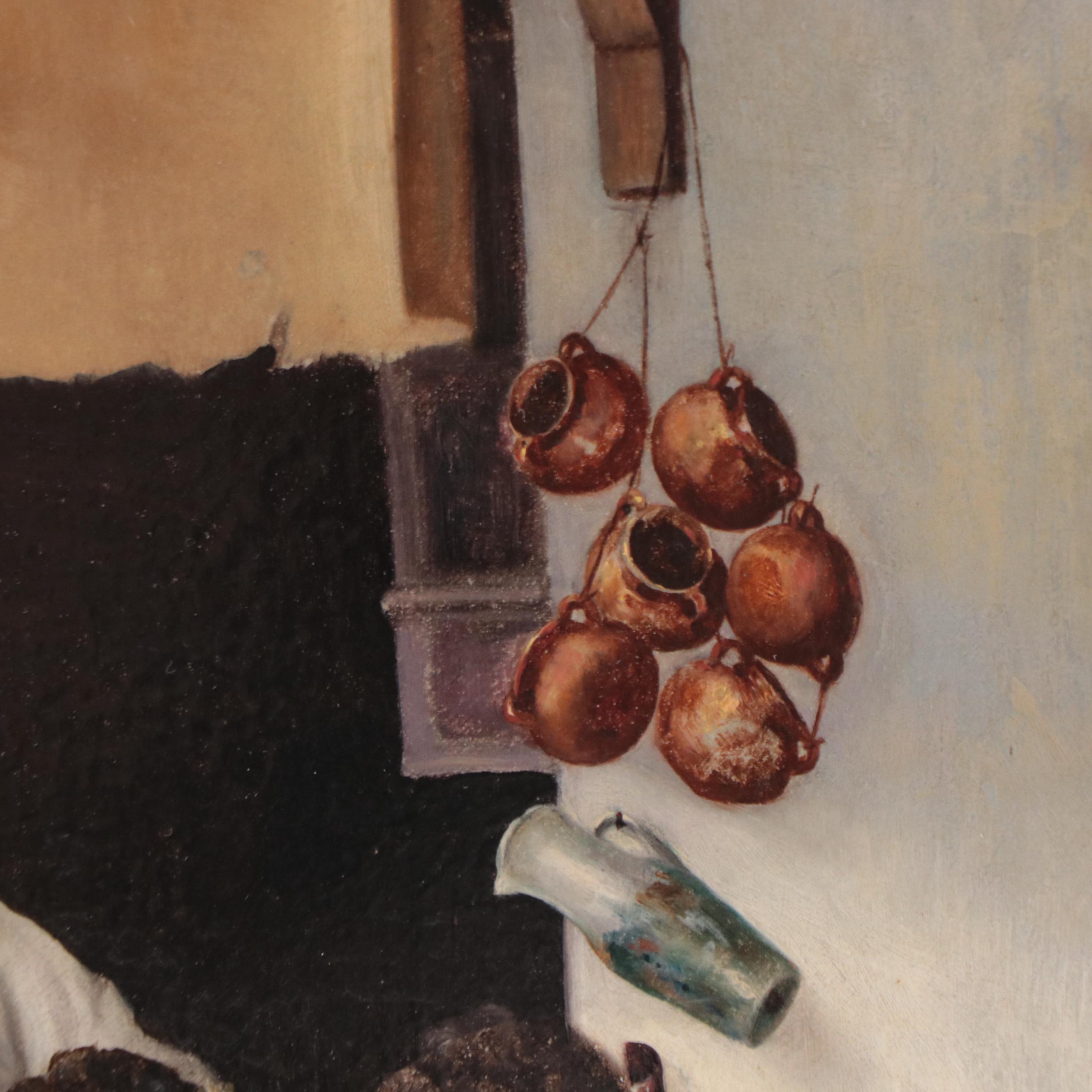 Emile René Lafont Oil Painting of Figures in Exterior Scene