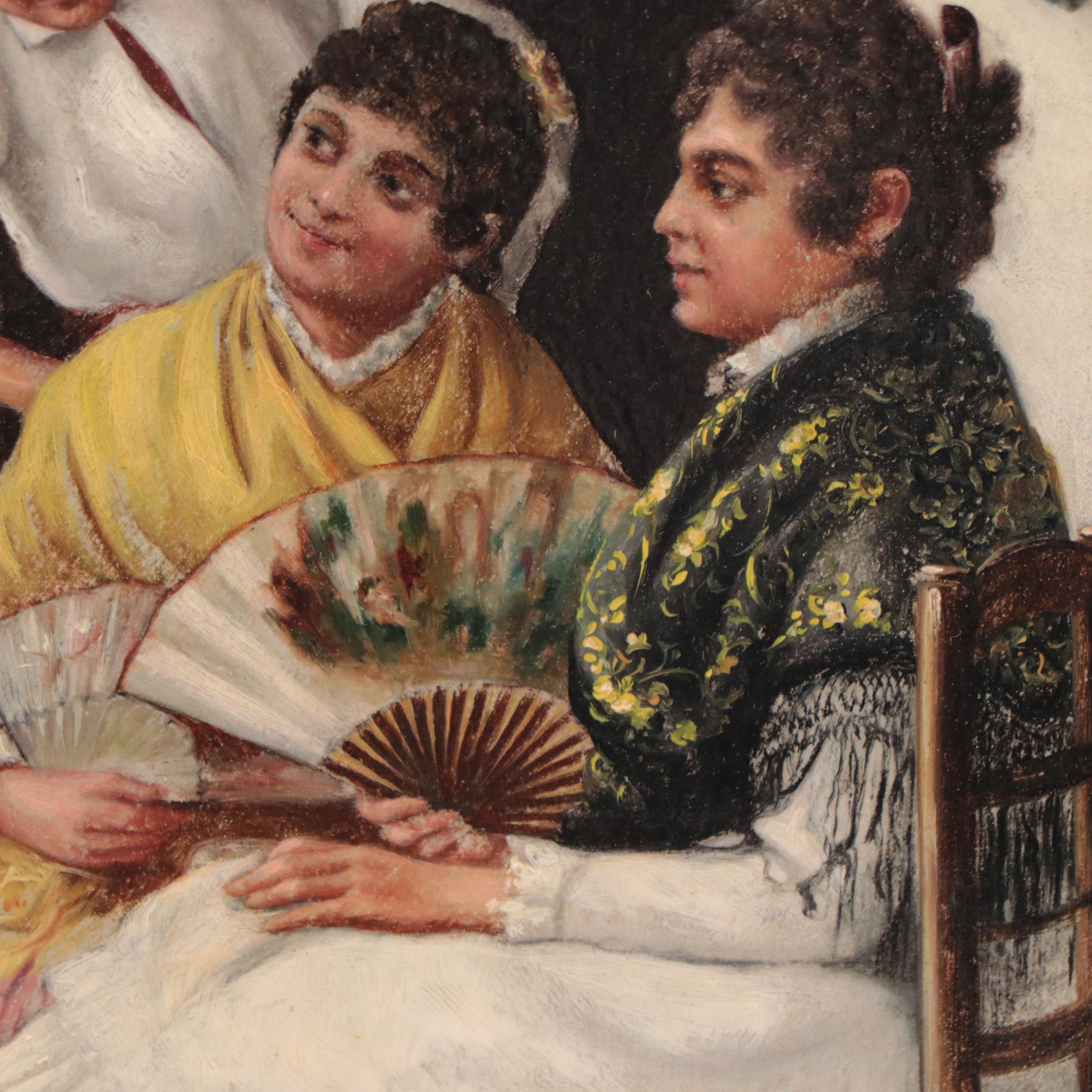 Emile René Lafont Oil Painting of Figures in Exterior Scene