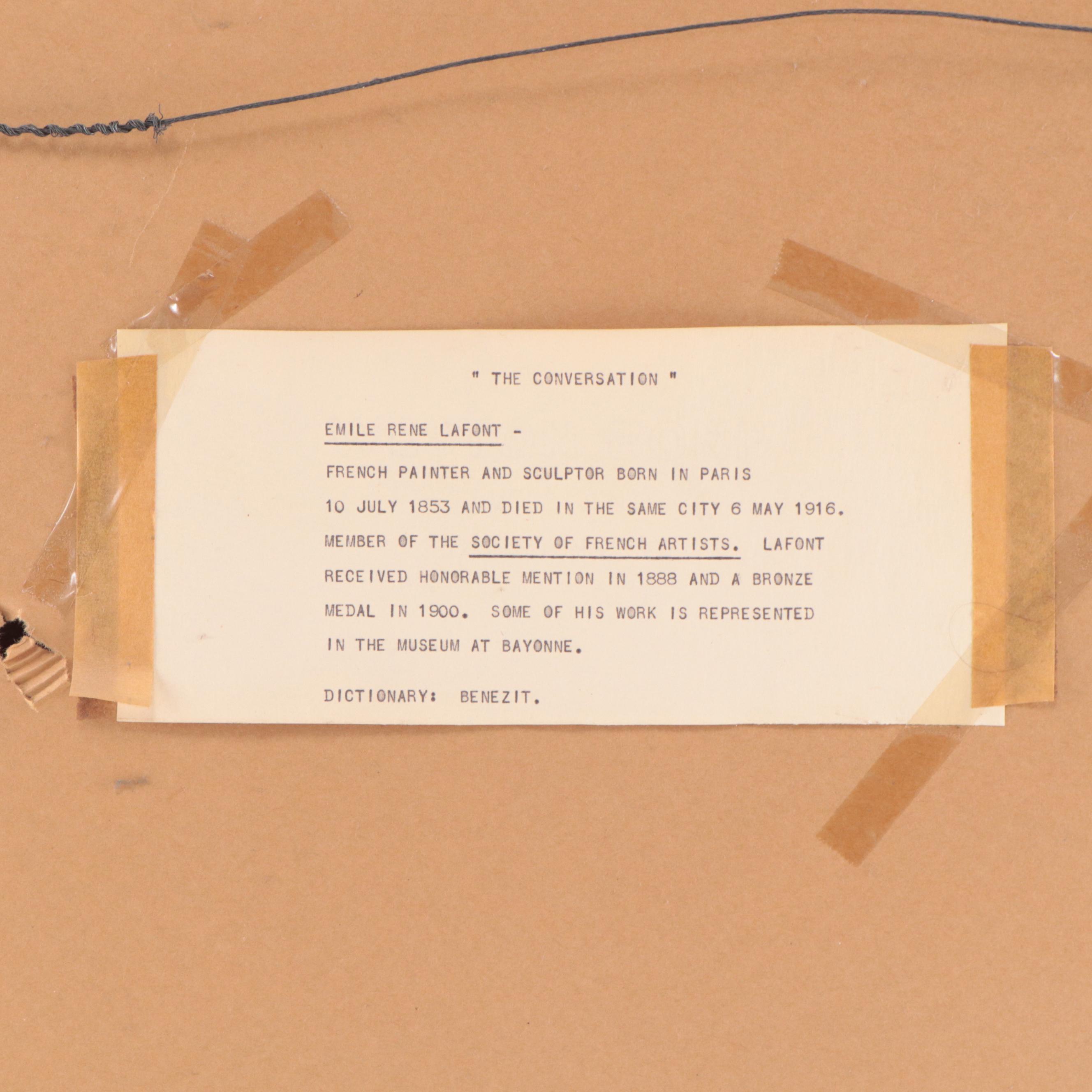 Emile René Lafont Oil Painting of Figures in Exterior Scene