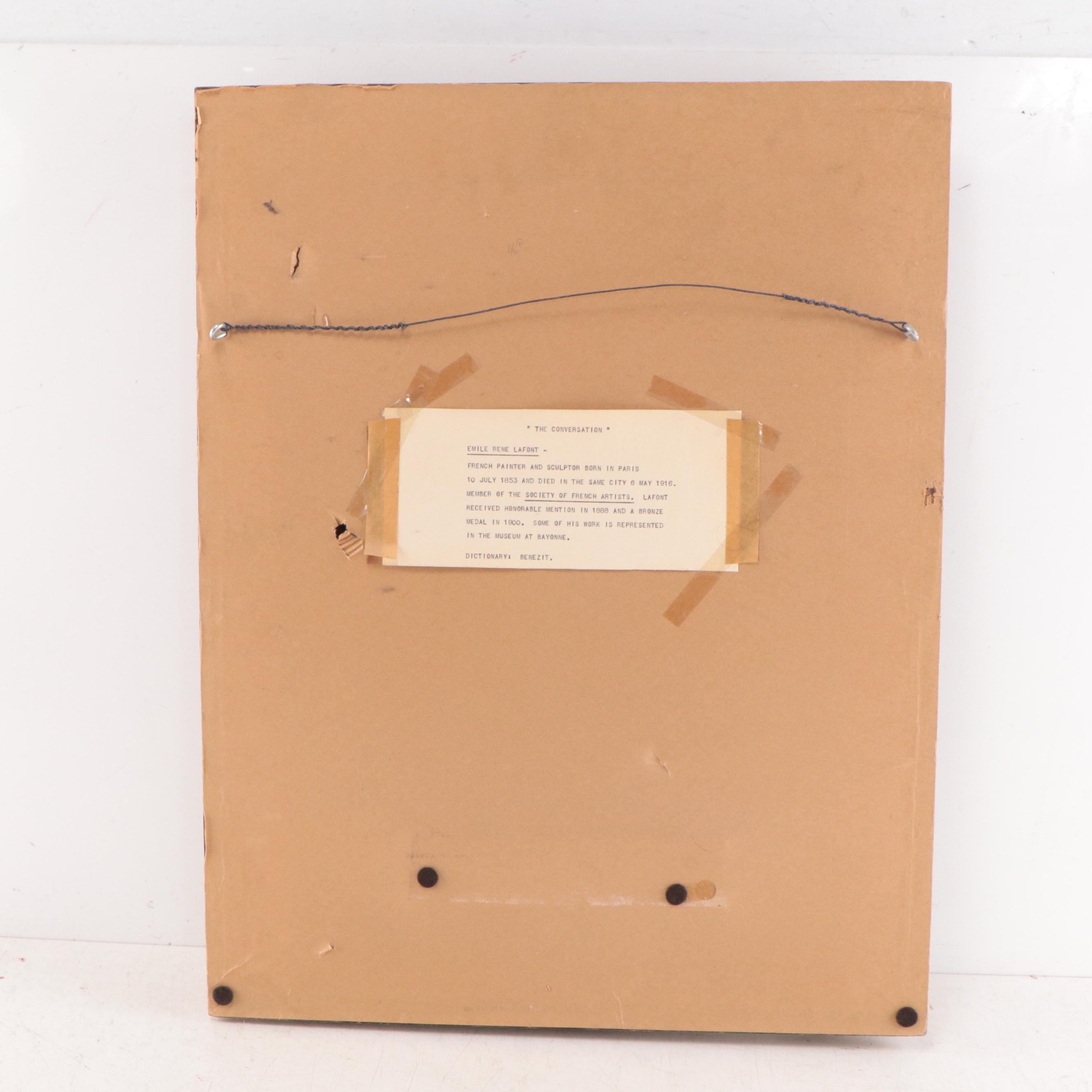 Emile René Lafont Oil Painting of Figures in Exterior Scene