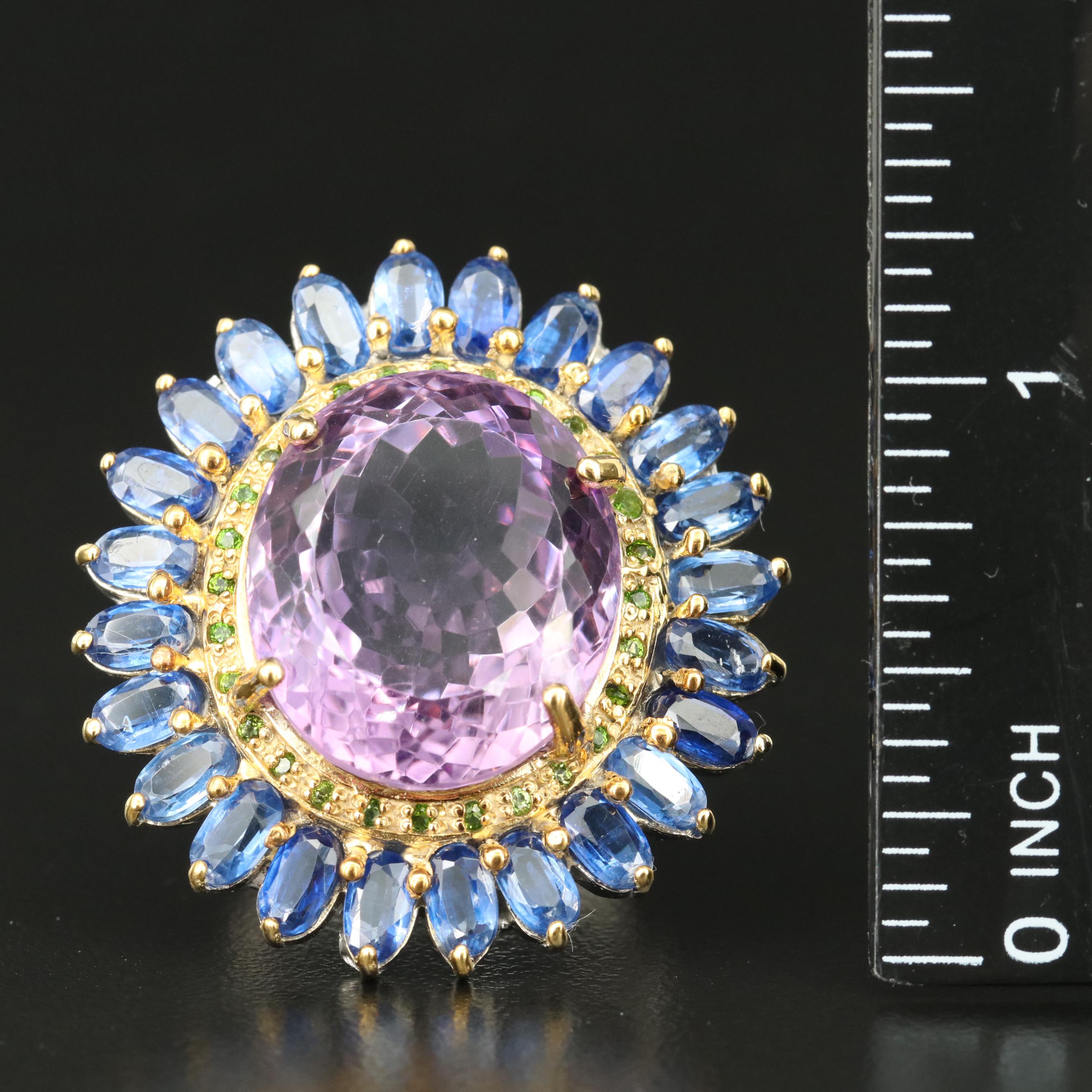Sterling Amethyst, Kyanite and Diopside Ring
