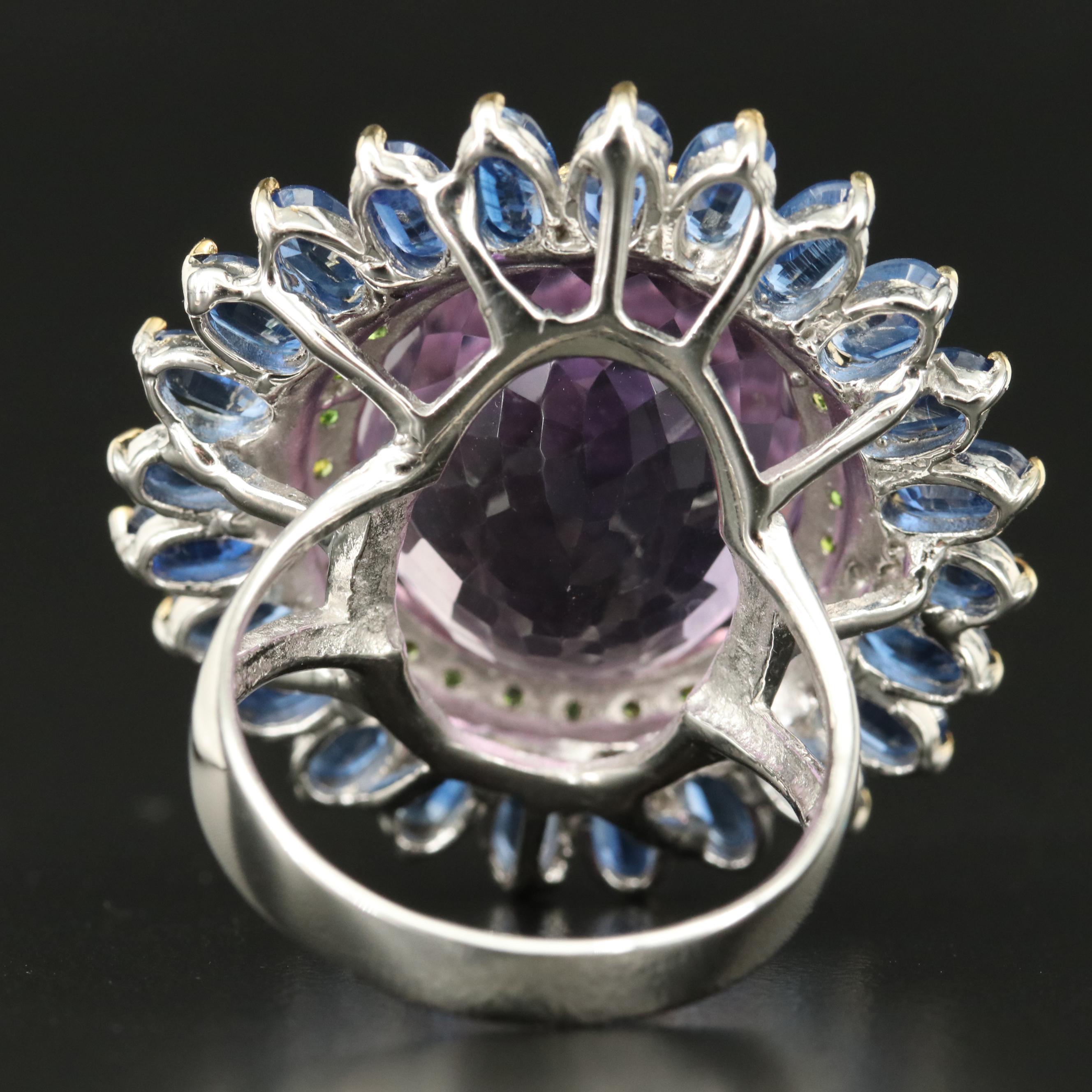 Sterling Amethyst, Kyanite and Diopside Ring