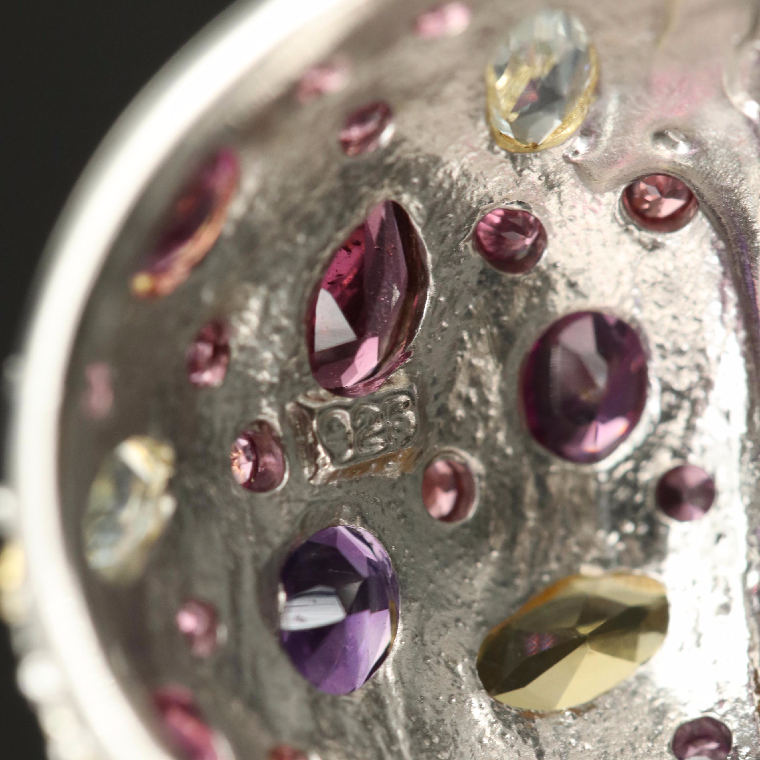 Sterling Amethyst, Aquamarine and Rhodolite Garnet Ring