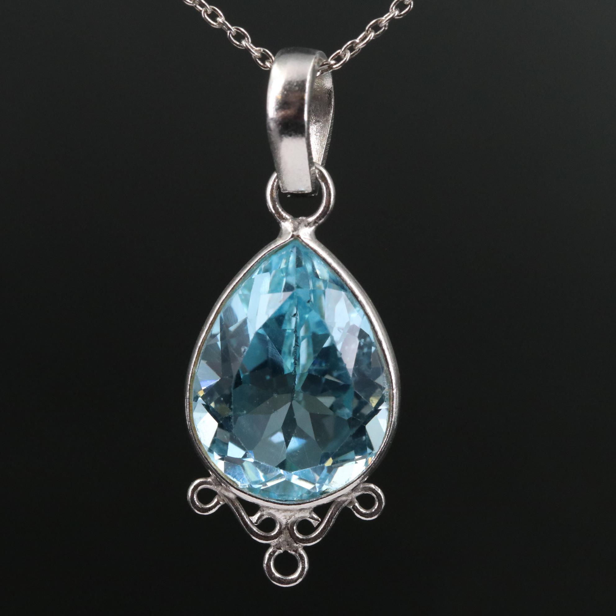 Sterling Blue Topaz Teardrop Pendant Necklace