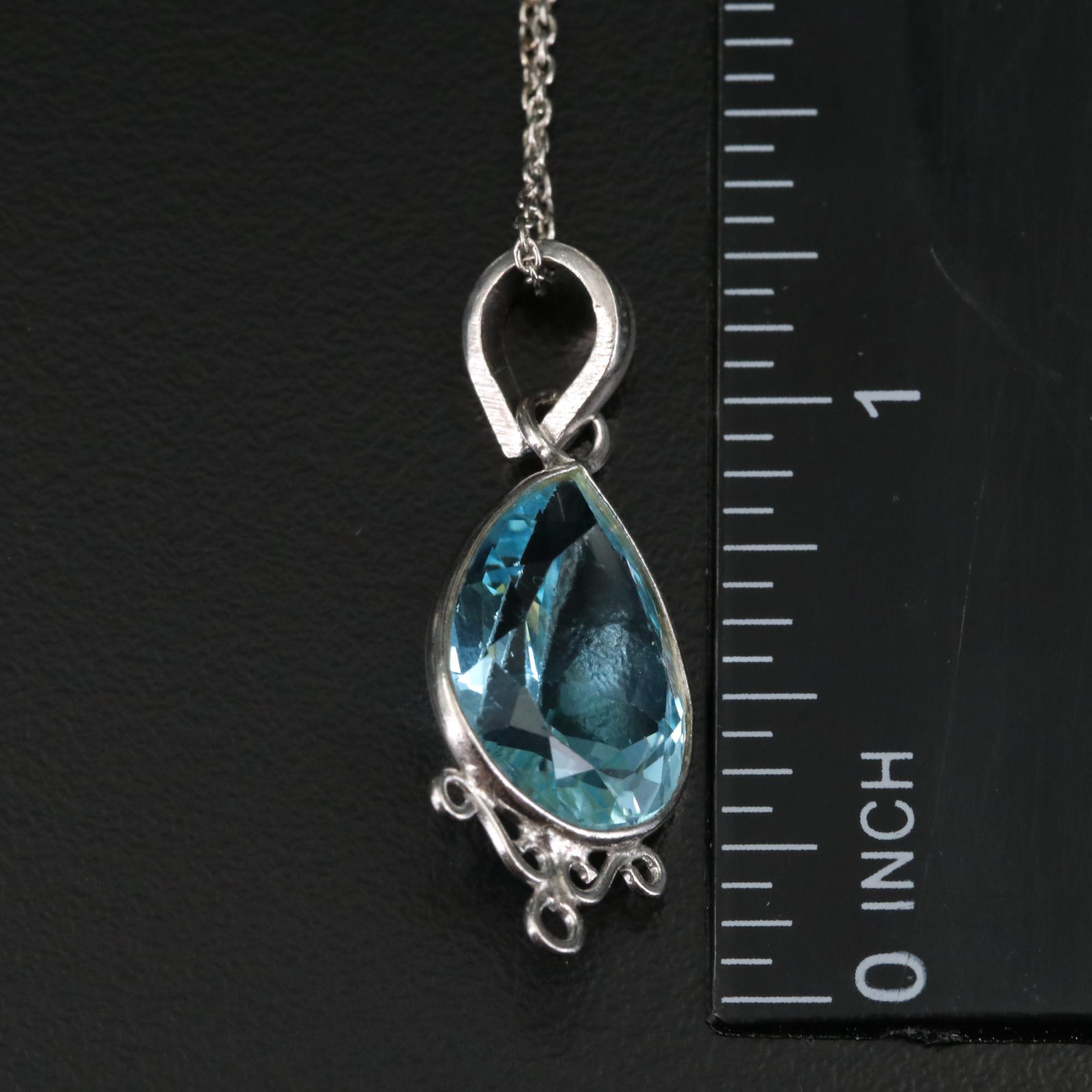 Sterling Blue Topaz Teardrop Pendant Necklace
