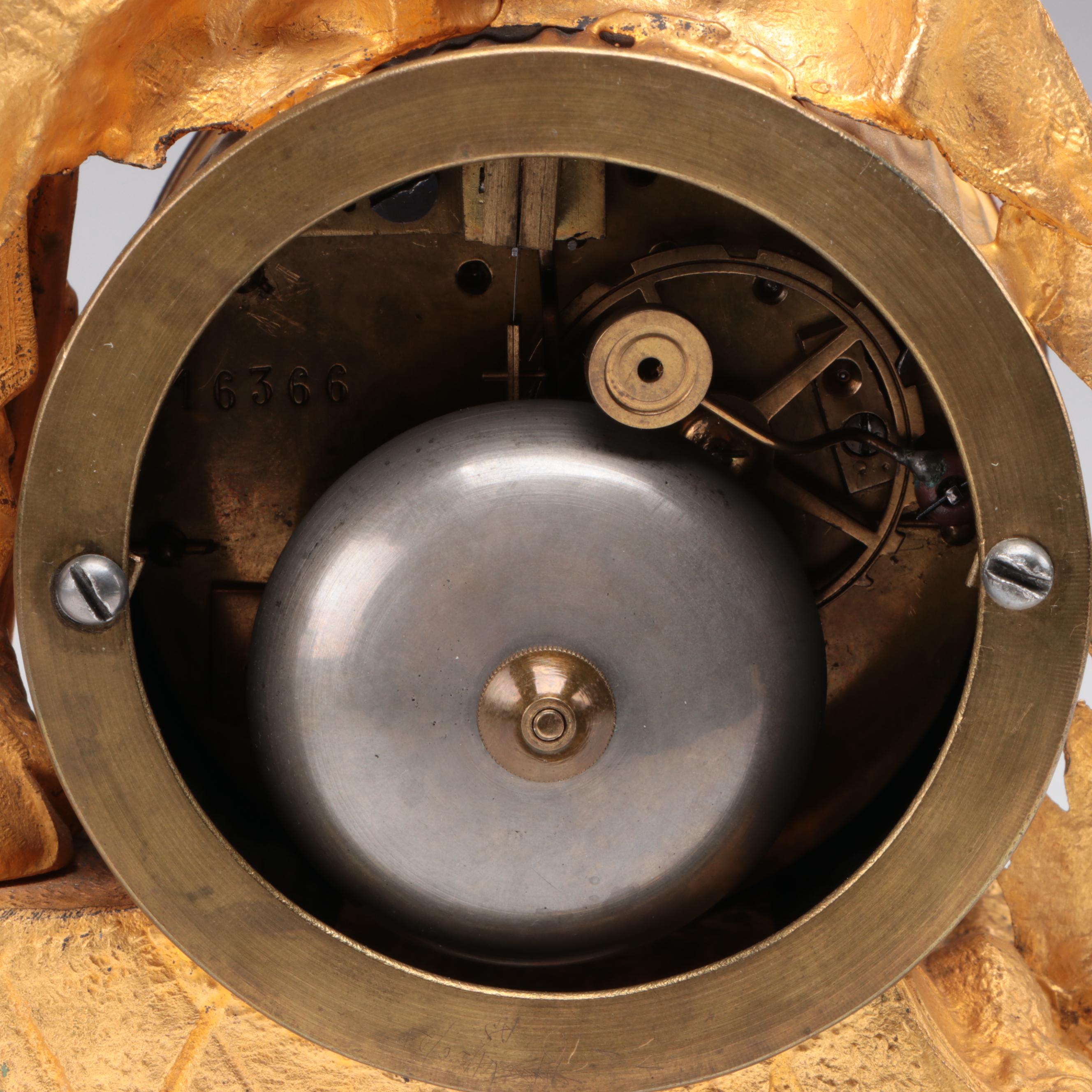 Phillipe H Mourey French Gilt Metal Figural Clock and Cloche, Late 19th Century