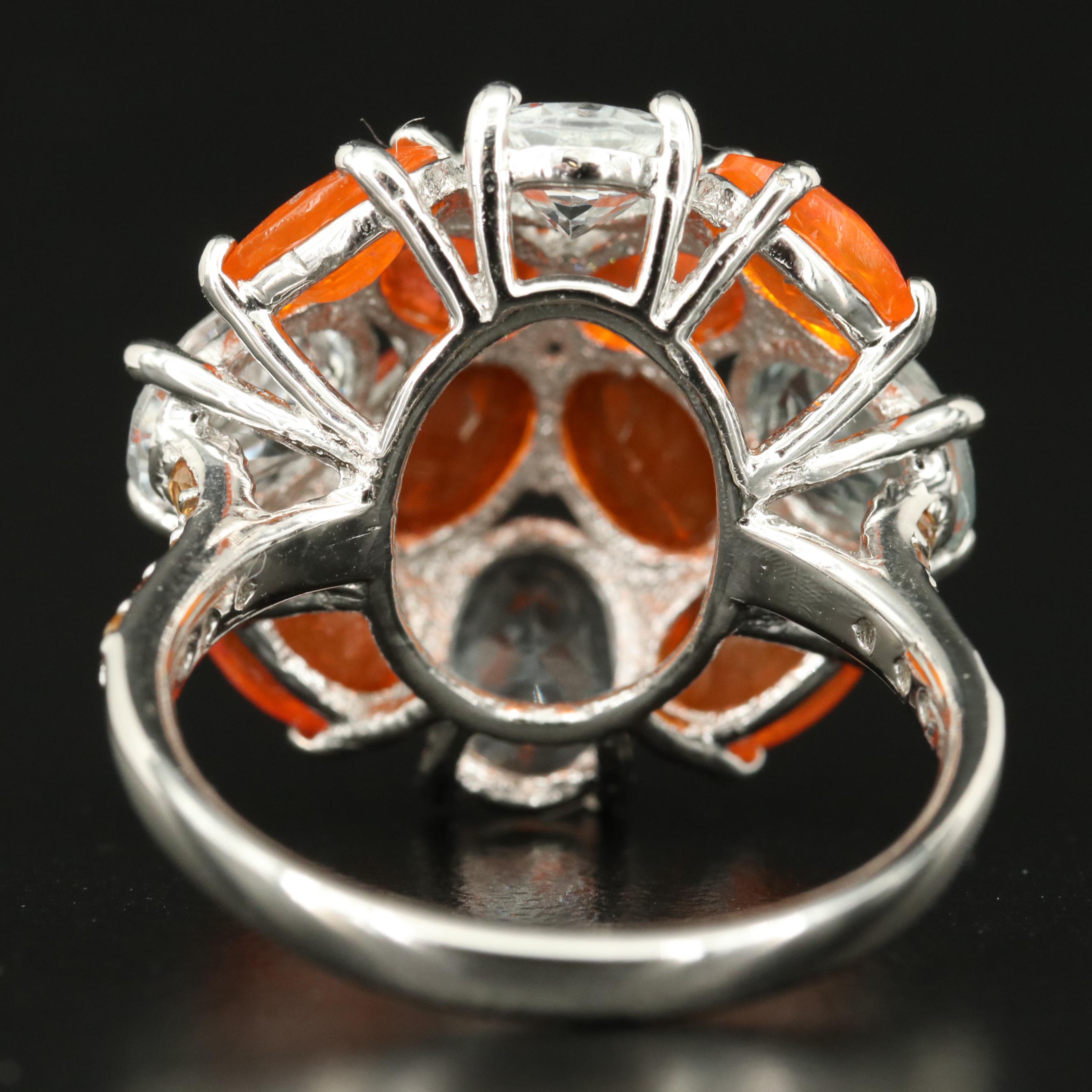 Sterling Aquamarine, Fire Opal and Topaz Ring