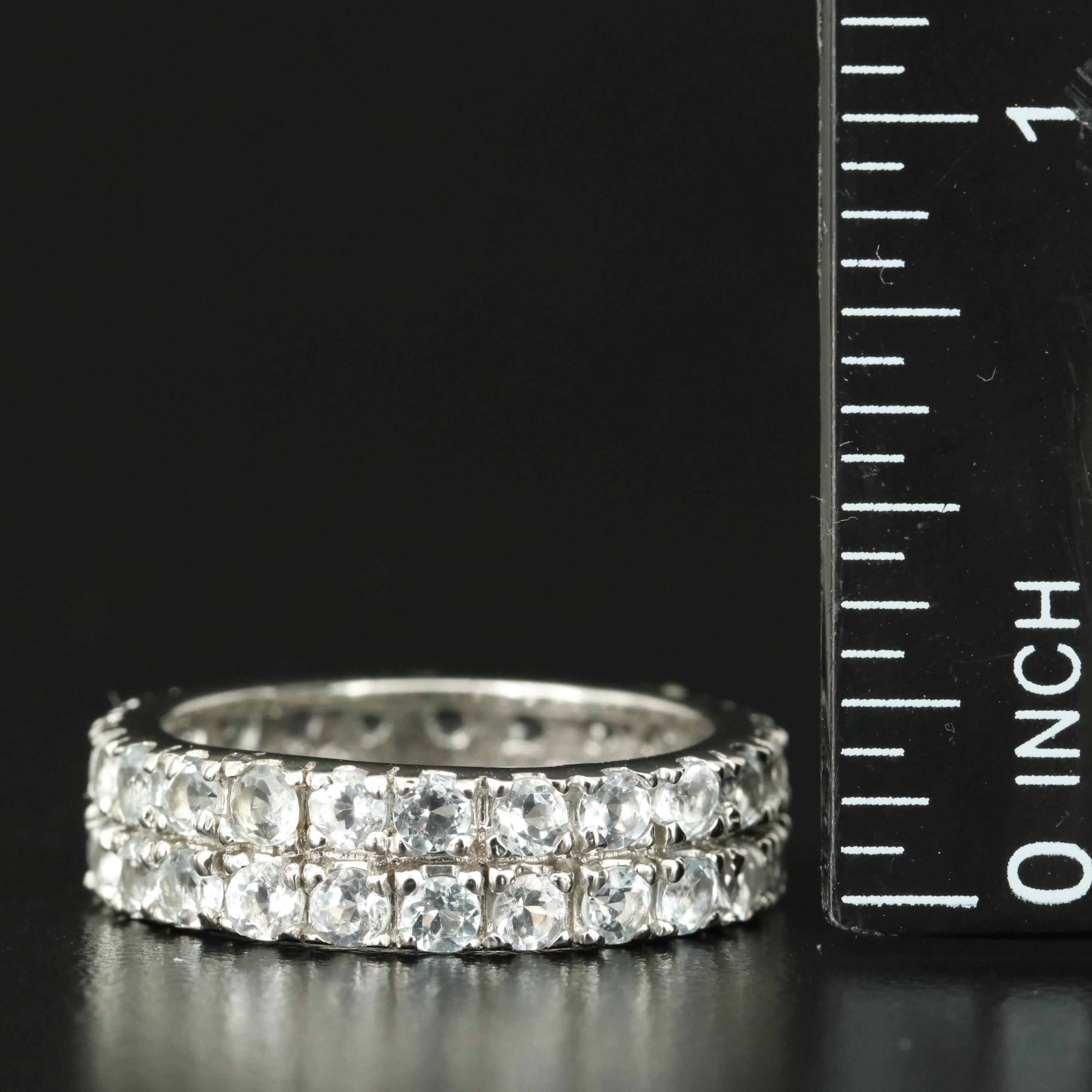 Sterling Aquamarine Double Row Eternity Band