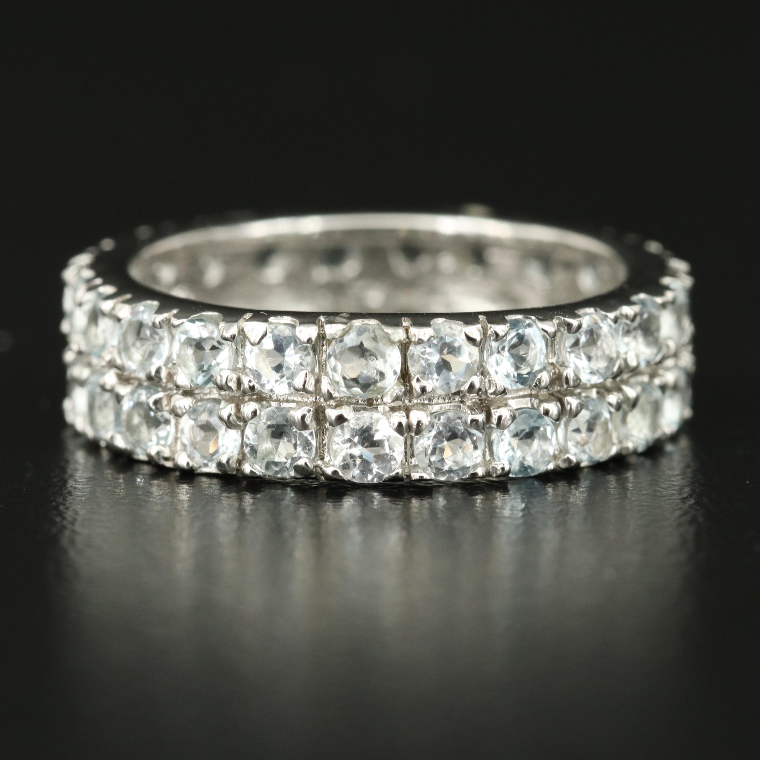 Sterling Aquamarine Double Row Eternity Band