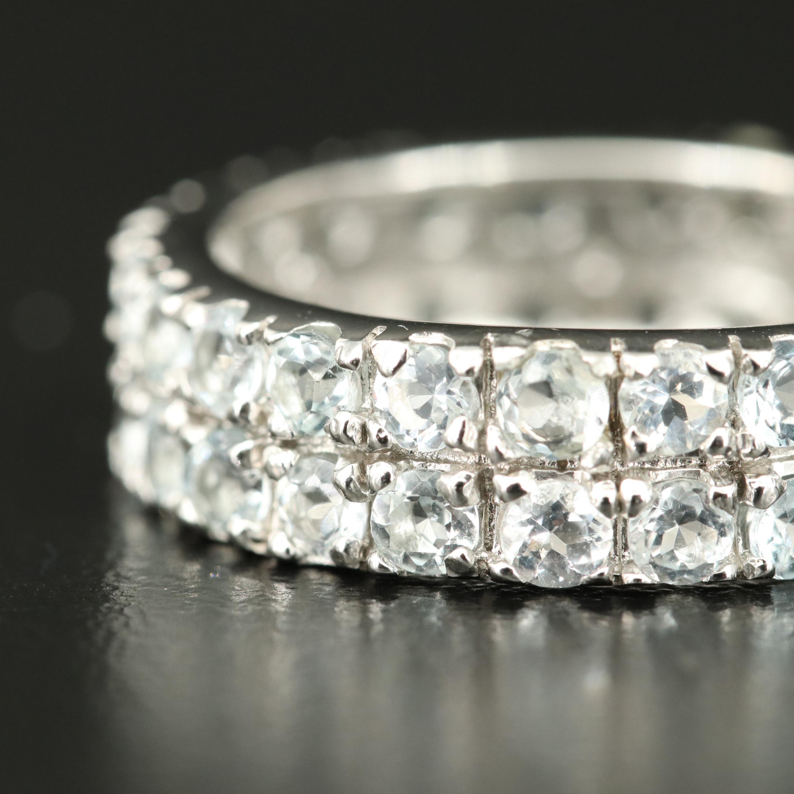 Sterling Aquamarine Double Row Eternity Band