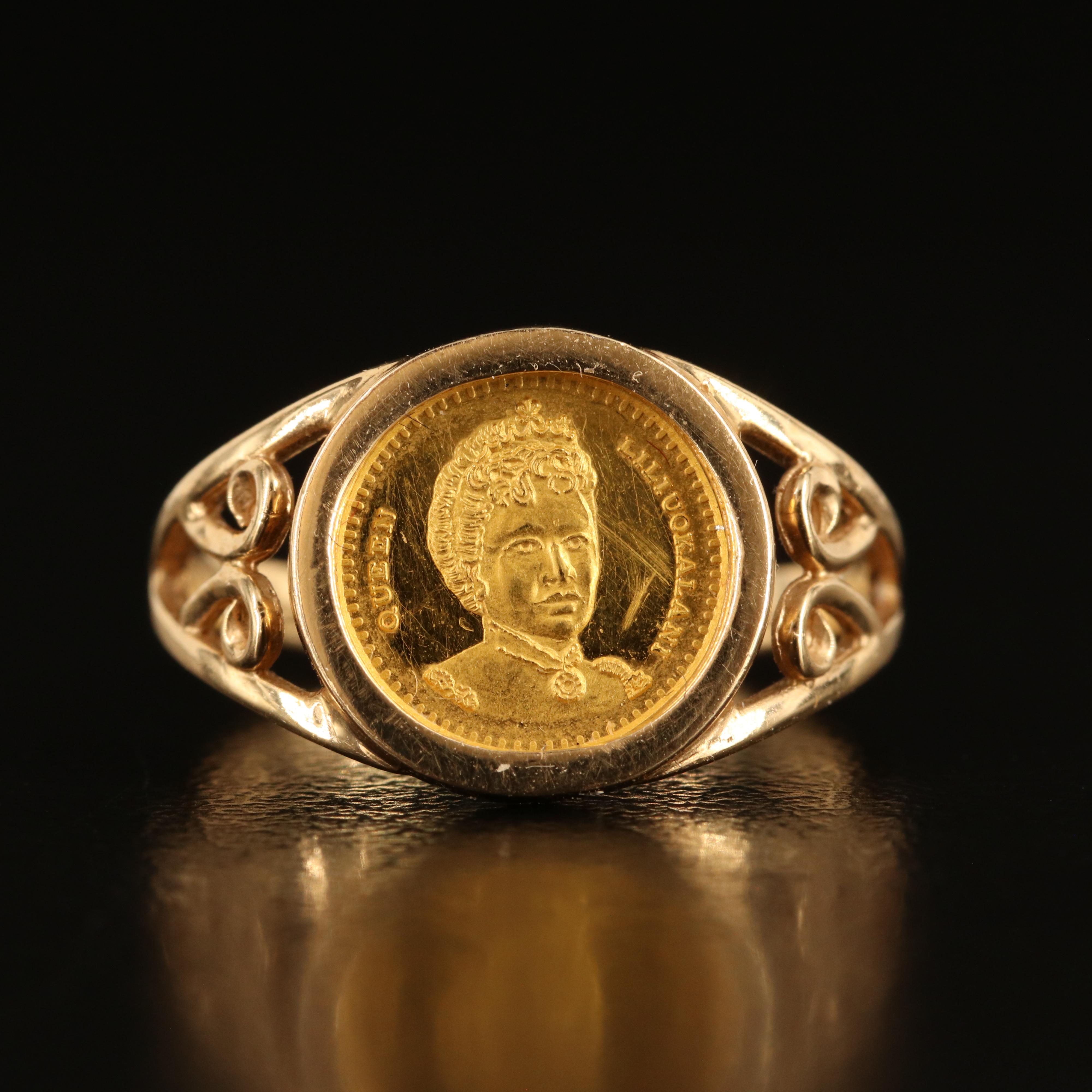 14K Ring with Hawaiian Gold Coin Charm