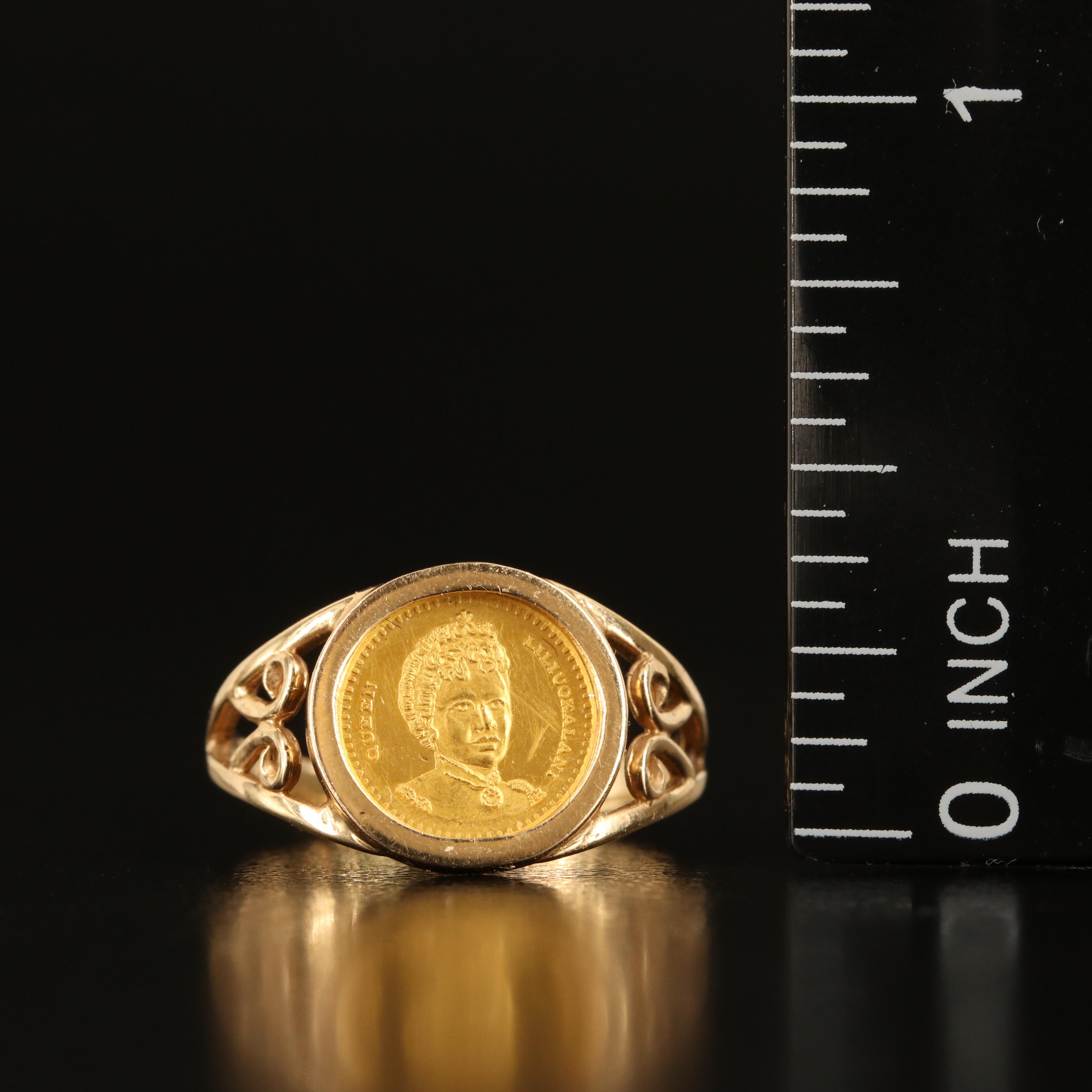 14K Ring with Hawaiian Gold Coin Charm