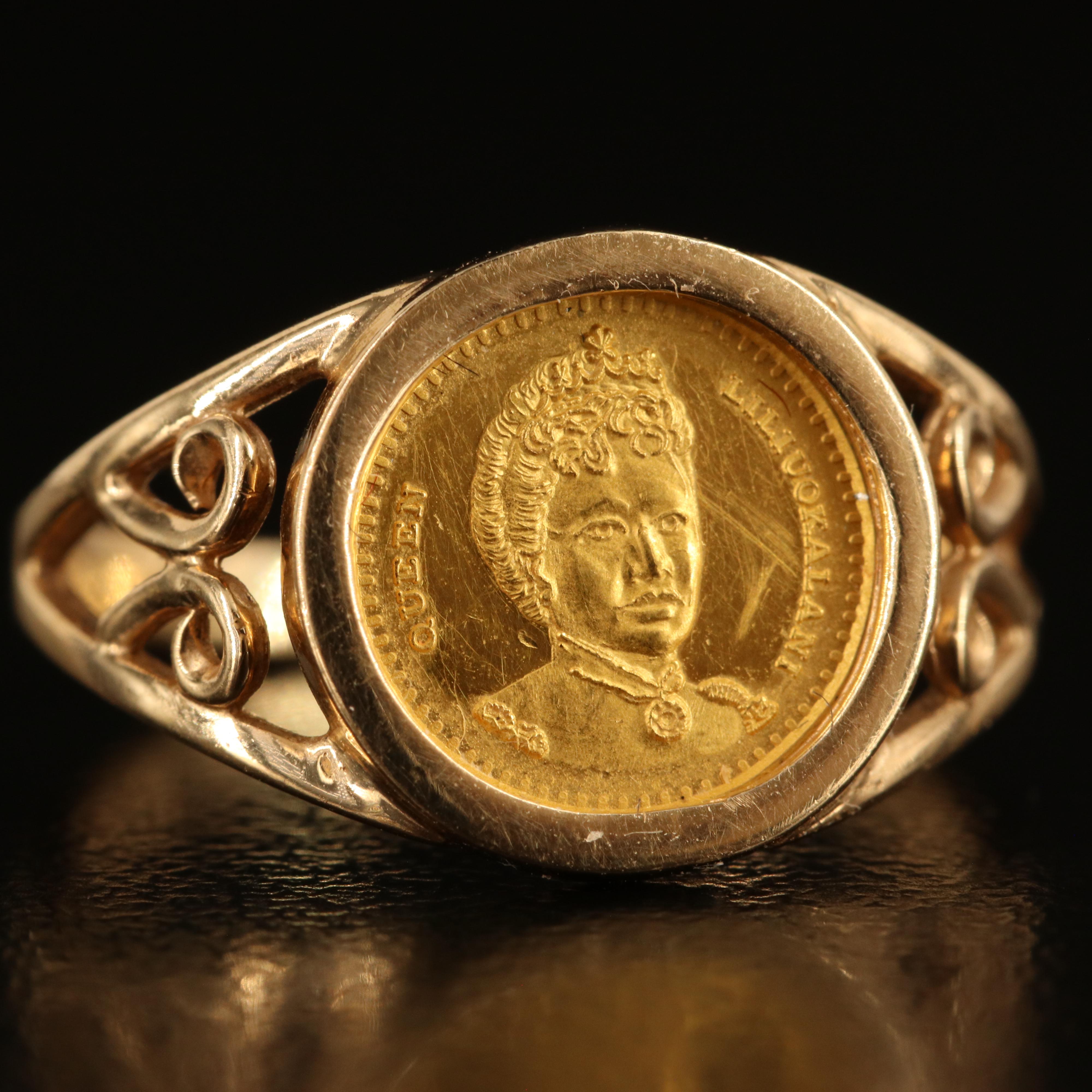 14K Ring with Hawaiian Gold Coin Charm