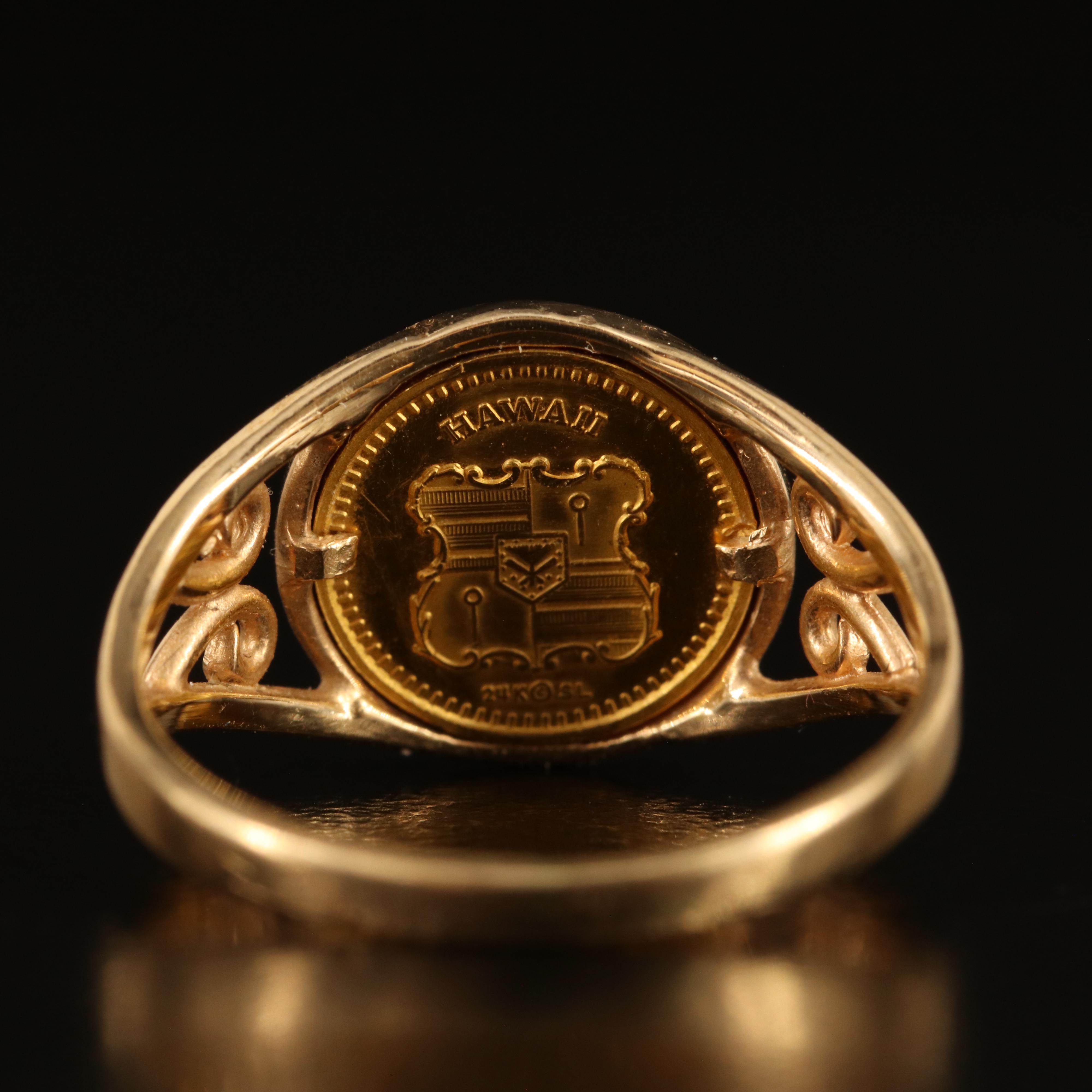 14K Ring with Hawaiian Gold Coin Charm
