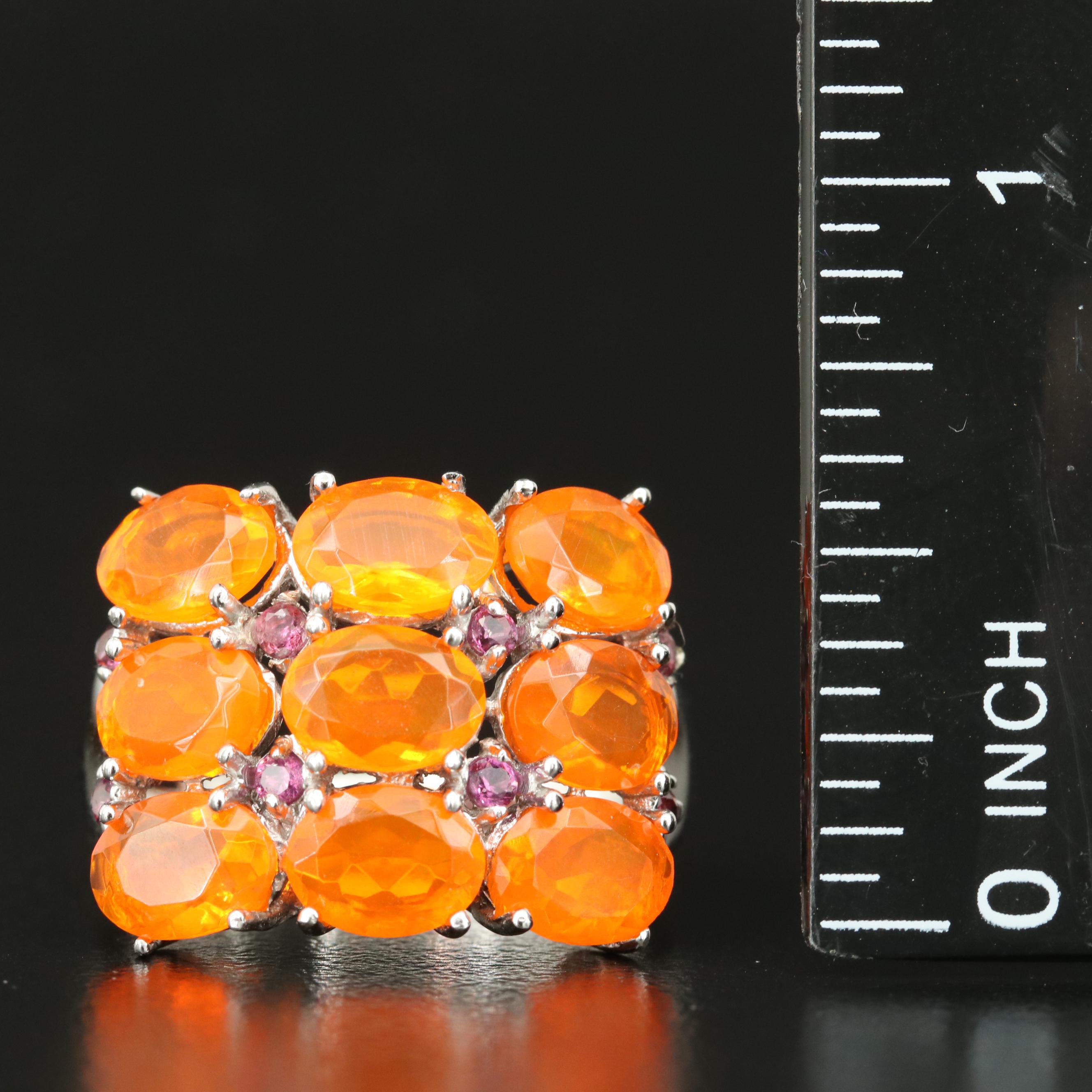 Sterling Fire Opal and Rhodolite Garnet Ring
