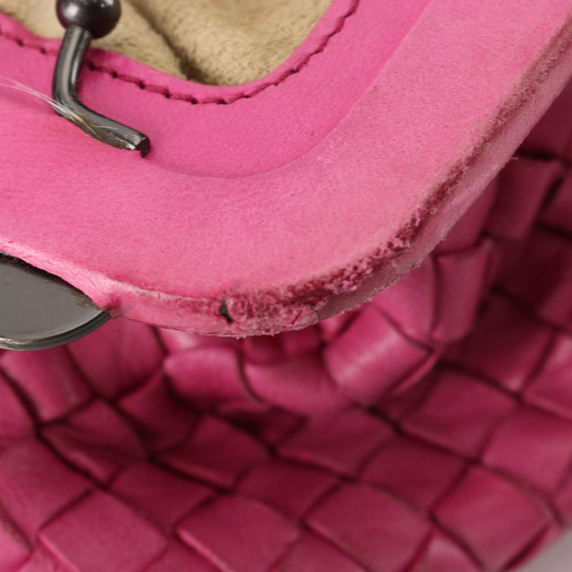 Bottega Veneta Top Handle Shoulder Bag in Pink Intrecciato Leather