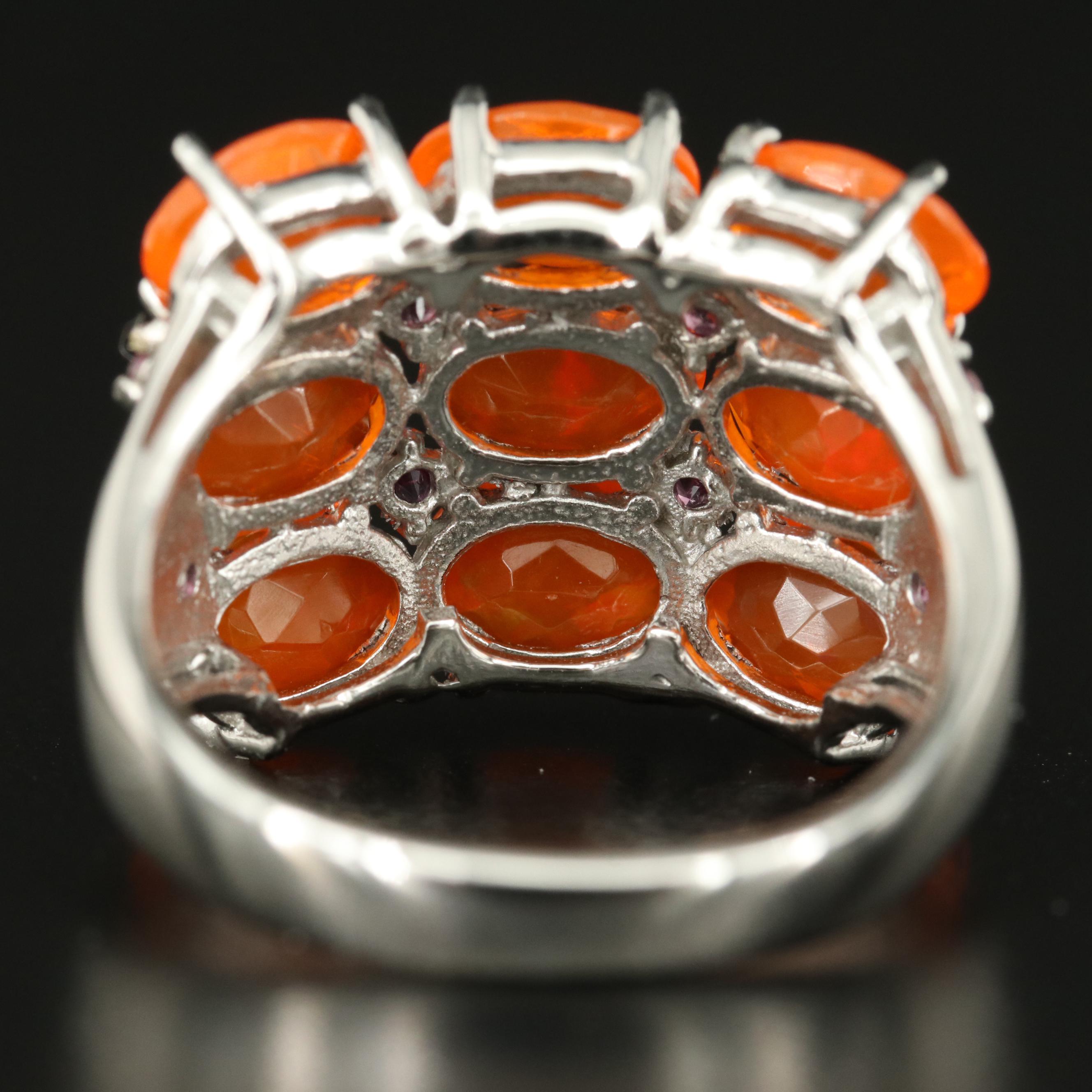 Sterling Fire Opal and Rhodolite Garnet Ring
