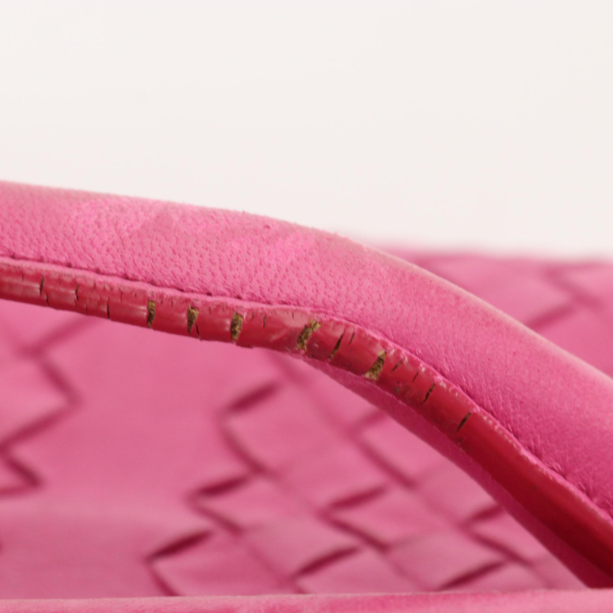 Bottega Veneta Top Handle Shoulder Bag in Pink Intrecciato Leather