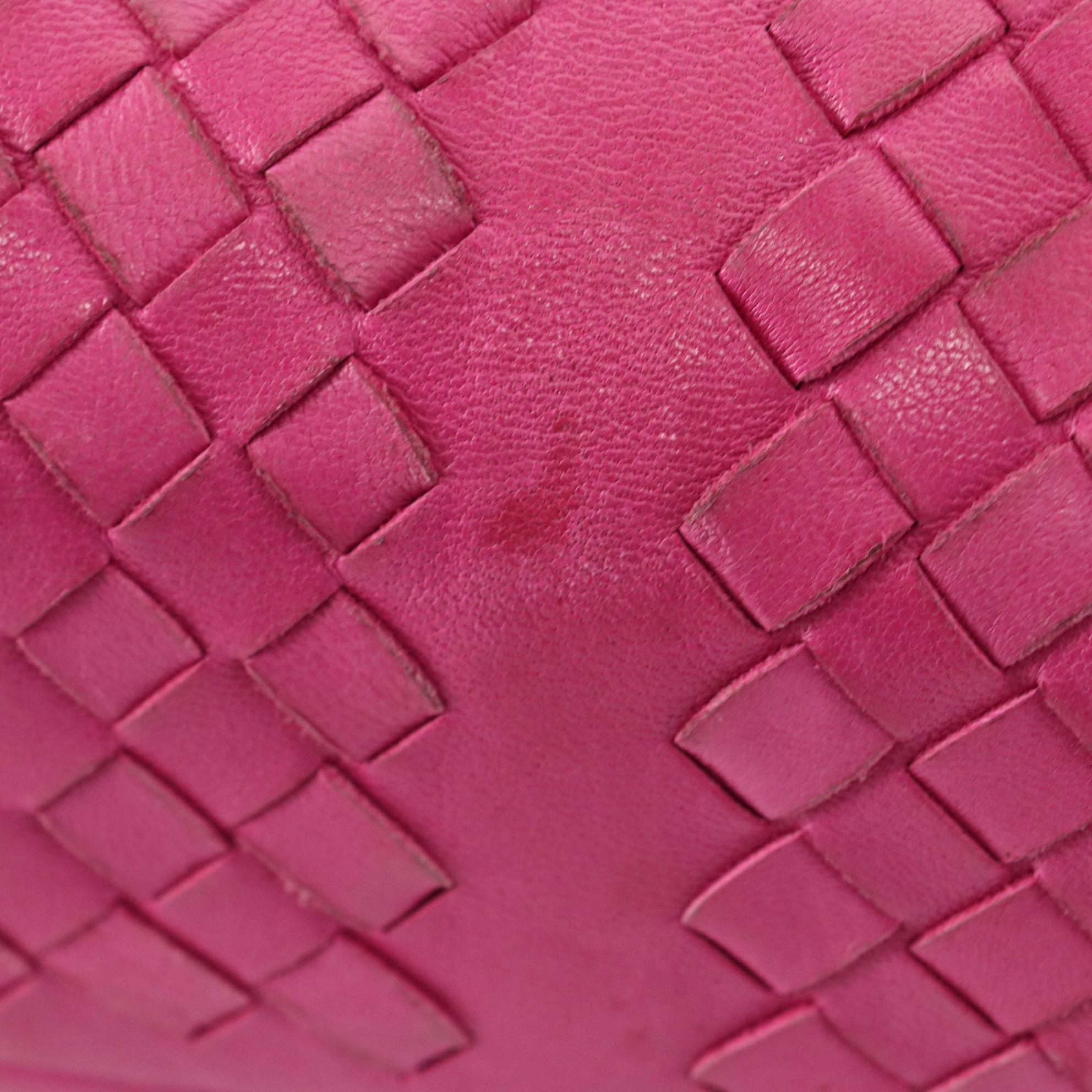 Bottega Veneta Top Handle Shoulder Bag in Pink Intrecciato Leather