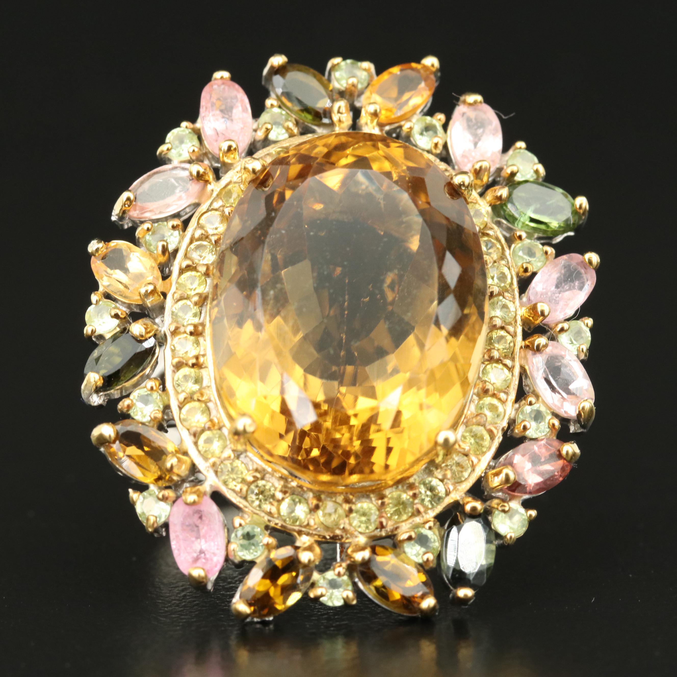 Sterling Ring Including Citrine, Peridot and Tourmaline