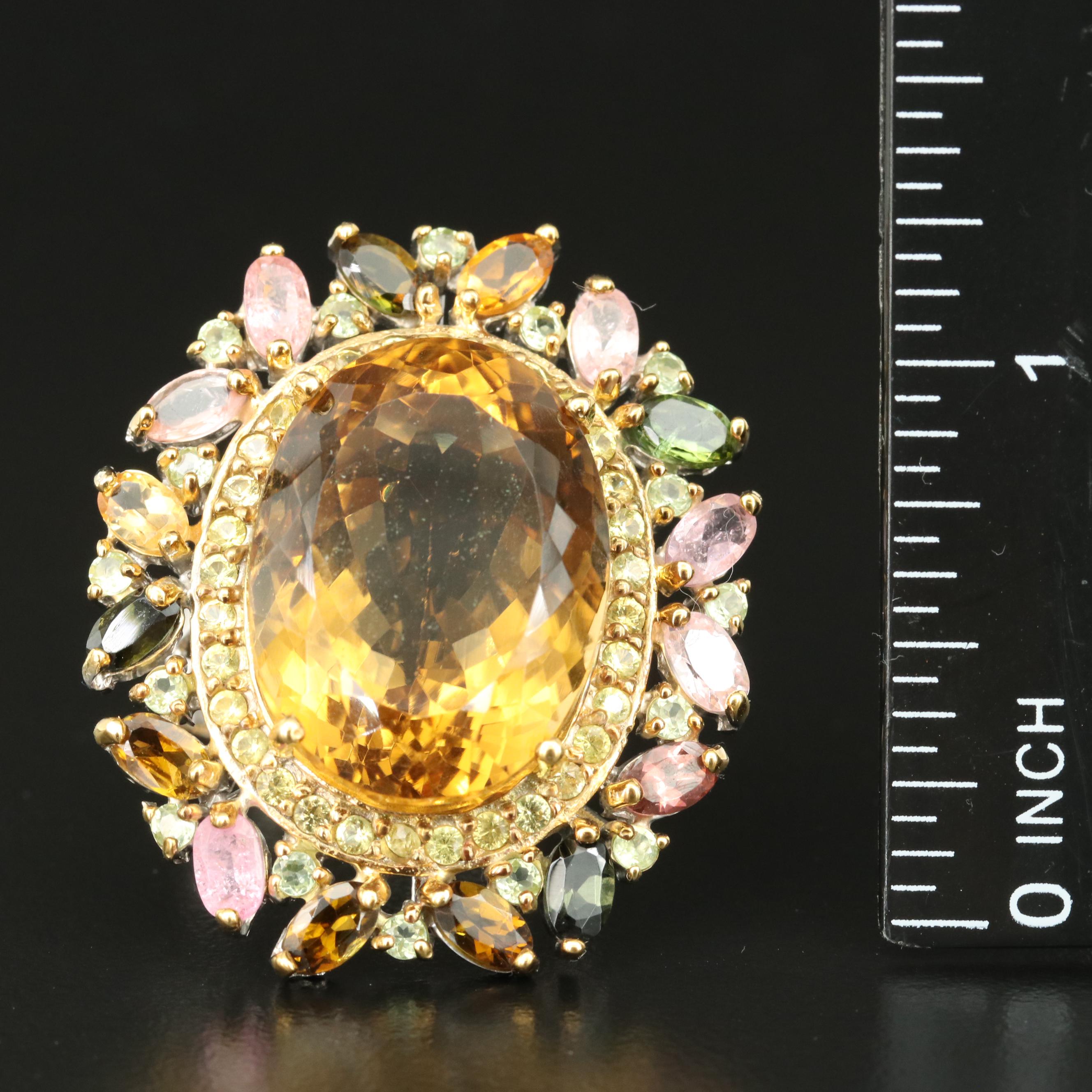 Sterling Ring Including Citrine, Peridot and Tourmaline