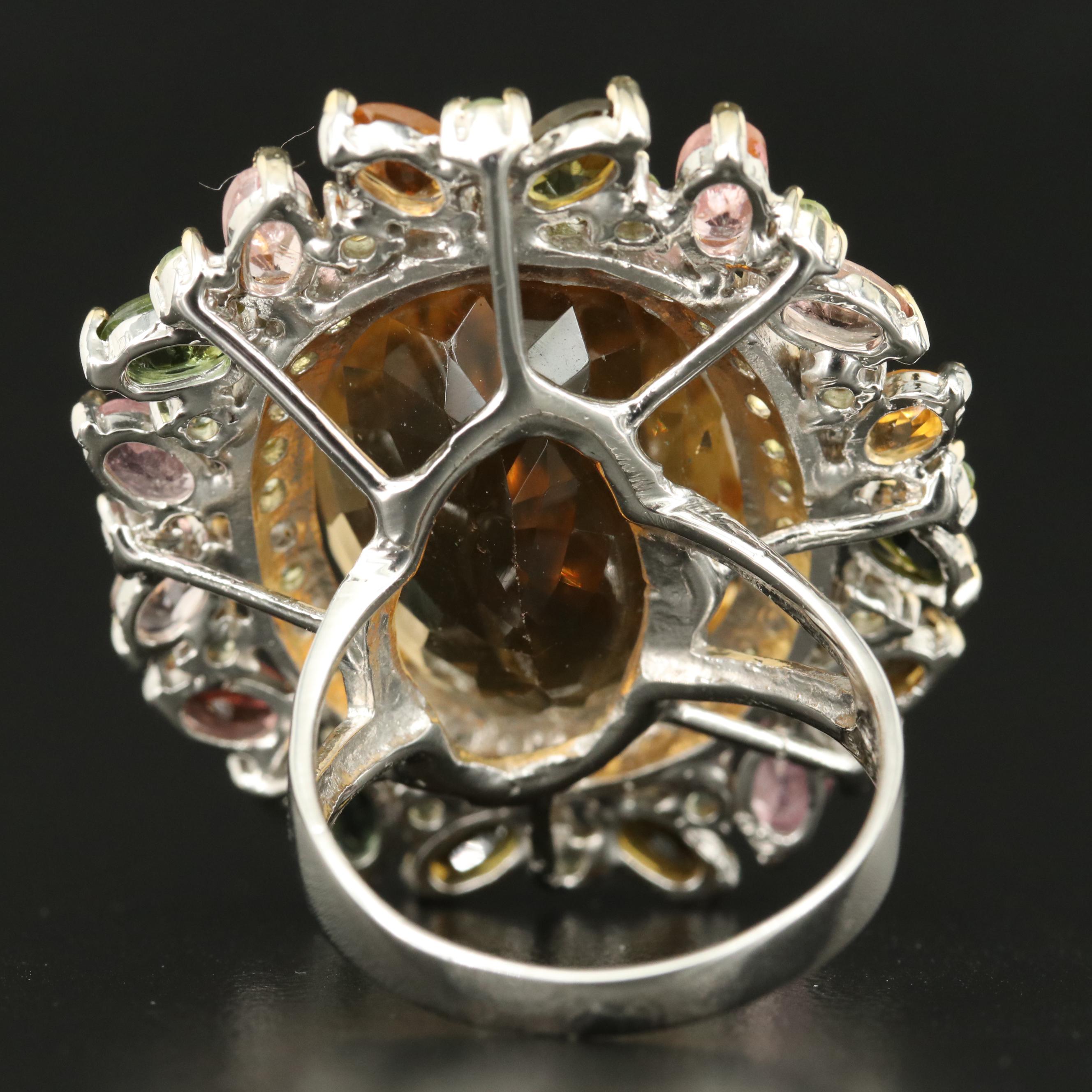 Sterling Ring Including Citrine, Peridot and Tourmaline