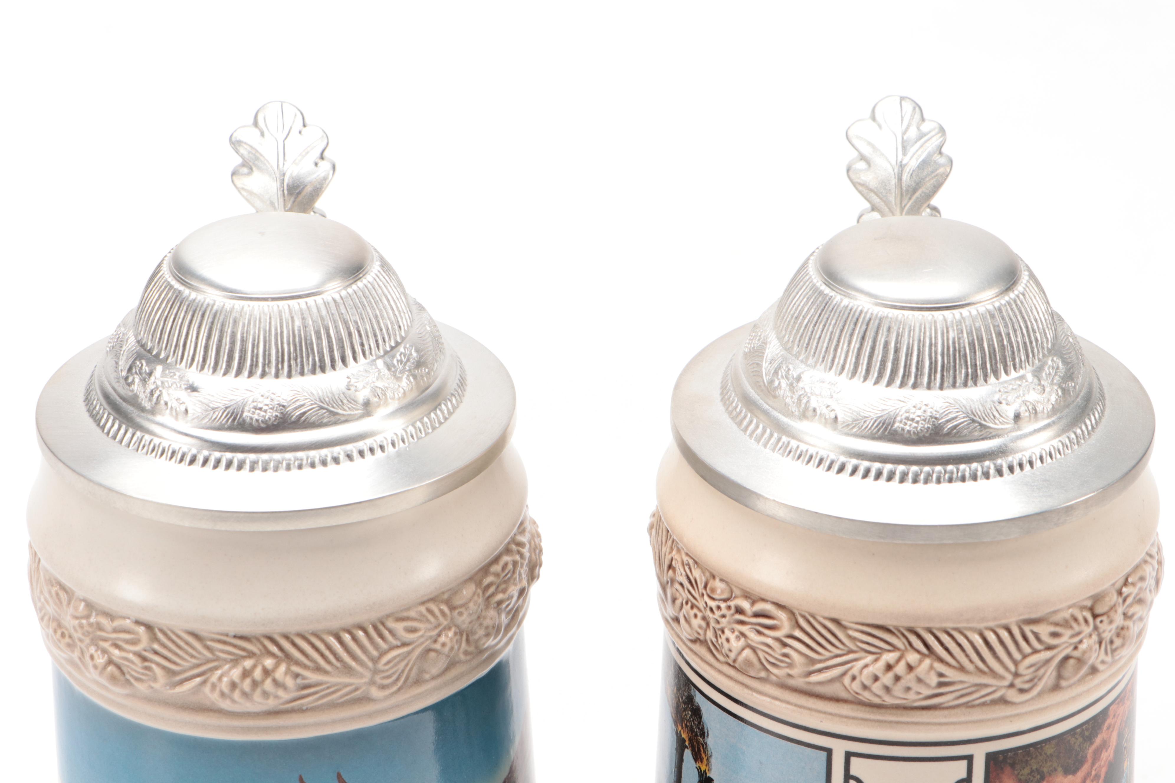 Gerz Bald Eagle and Steamboat Motif Ceramic Steins