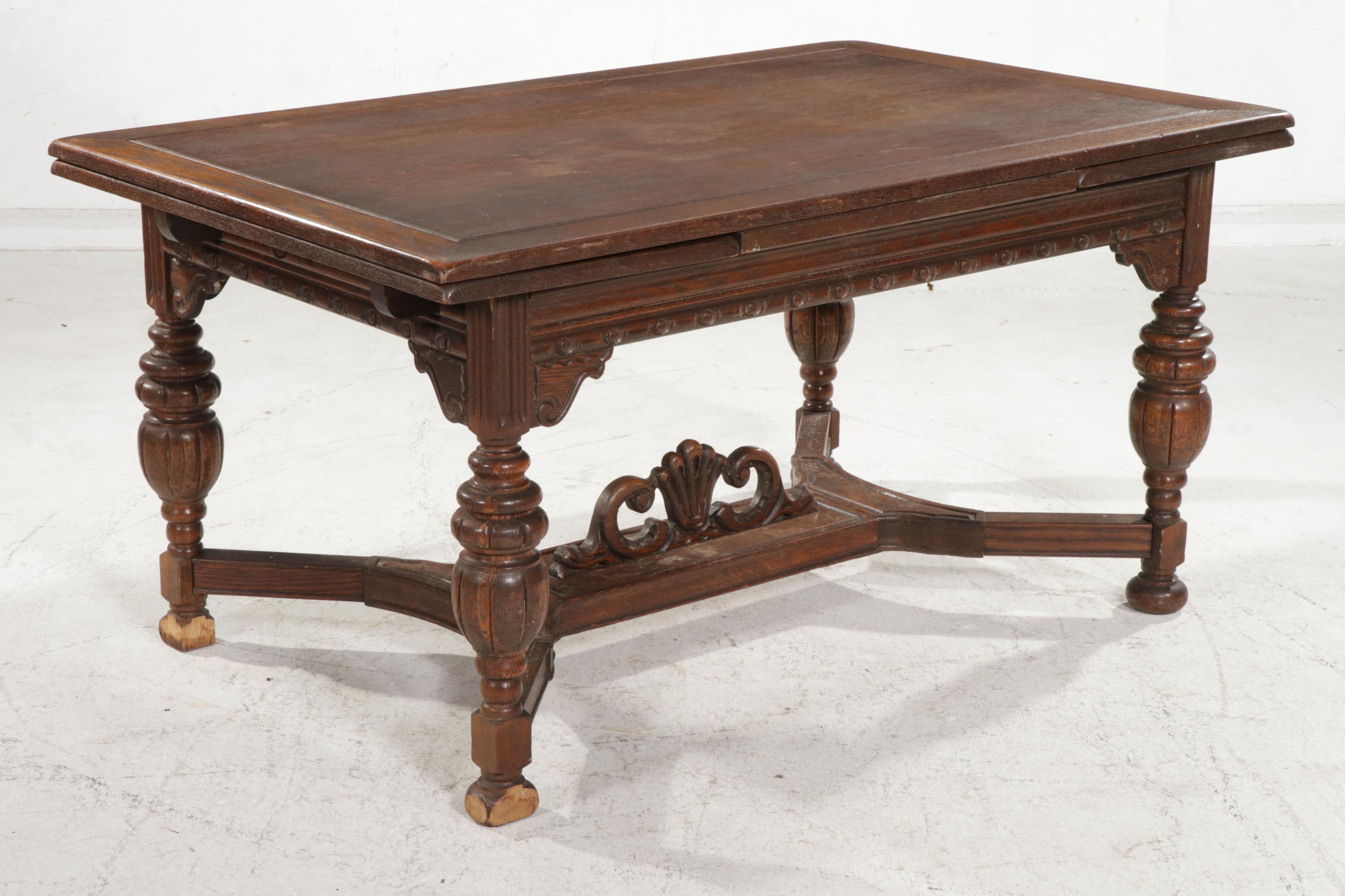 Oak Jacobean Revival Dining Room Furniture, Mid 20th Century