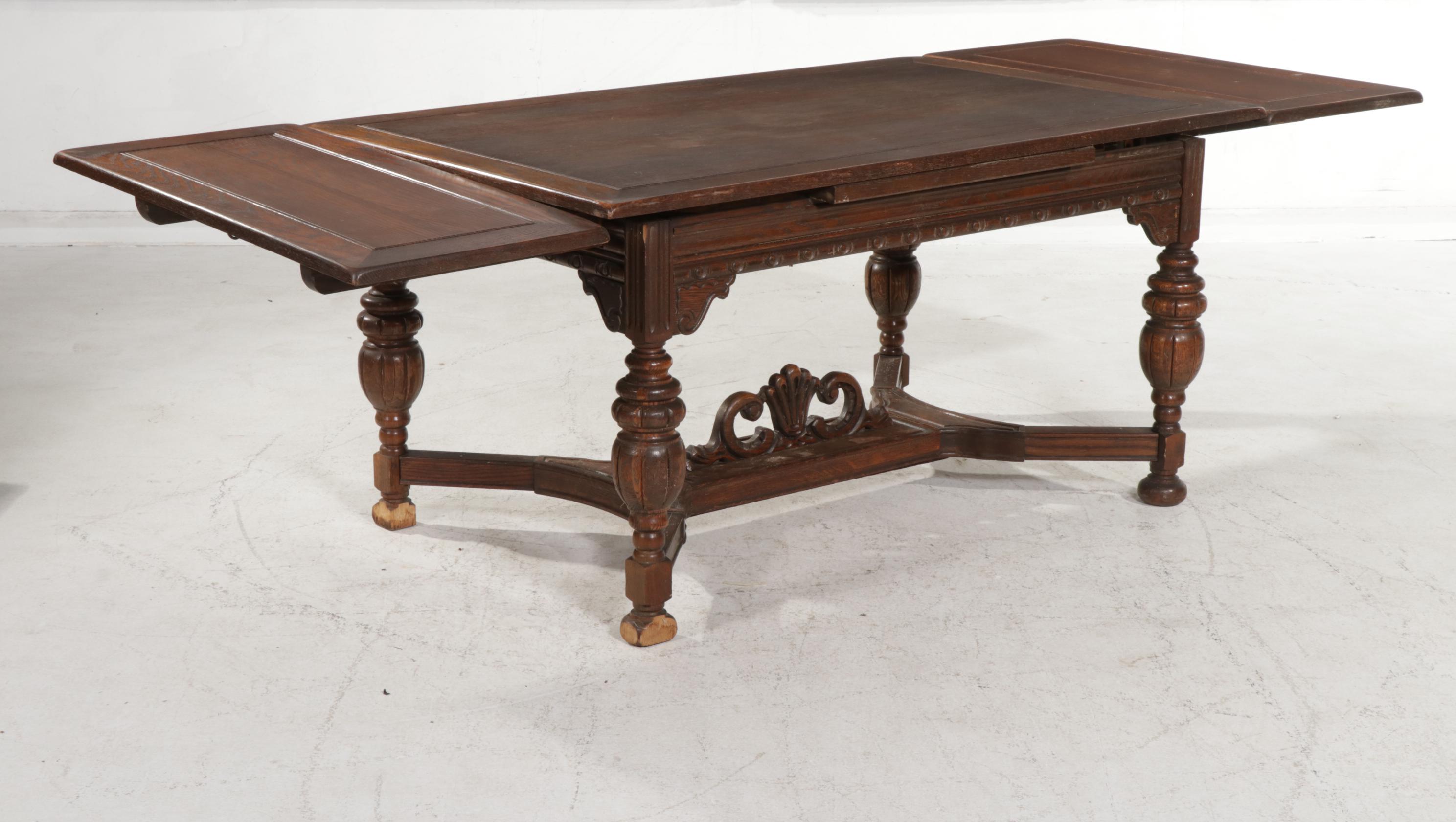 Oak Jacobean Revival Dining Room Furniture, Mid 20th Century