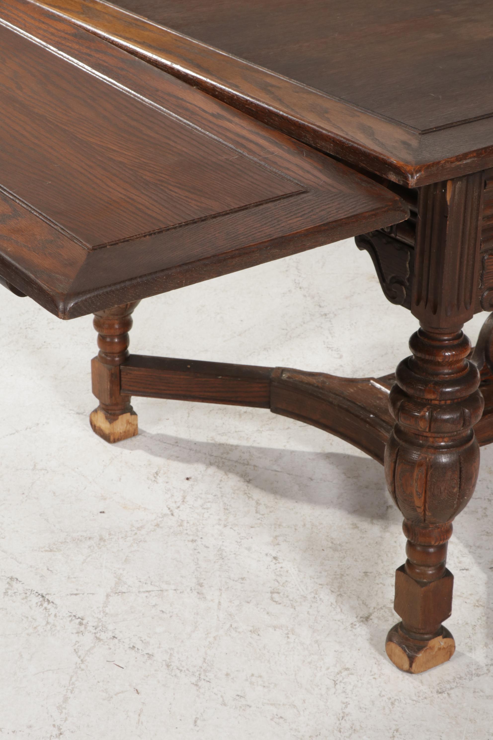 Oak Jacobean Revival Dining Room Furniture, Mid 20th Century