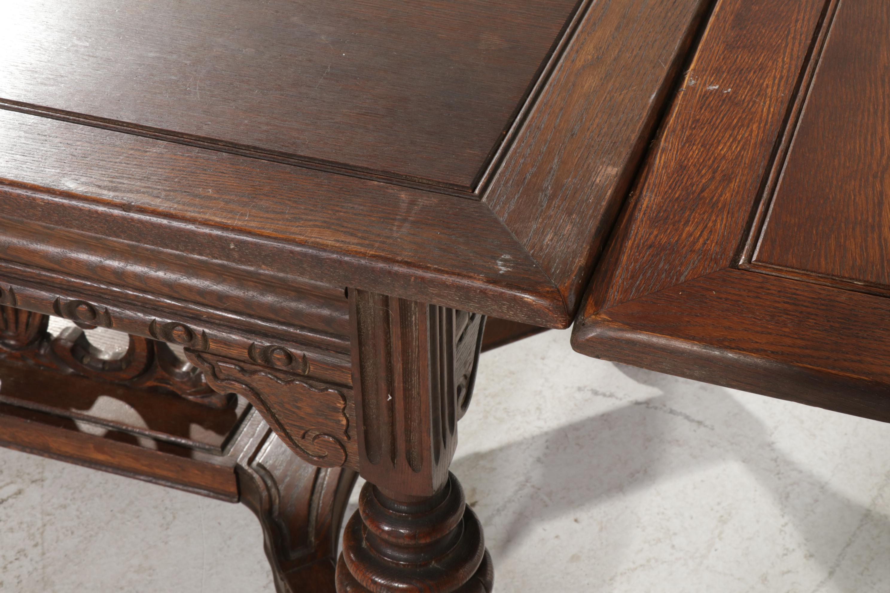 Oak Jacobean Revival Dining Room Furniture, Mid 20th Century