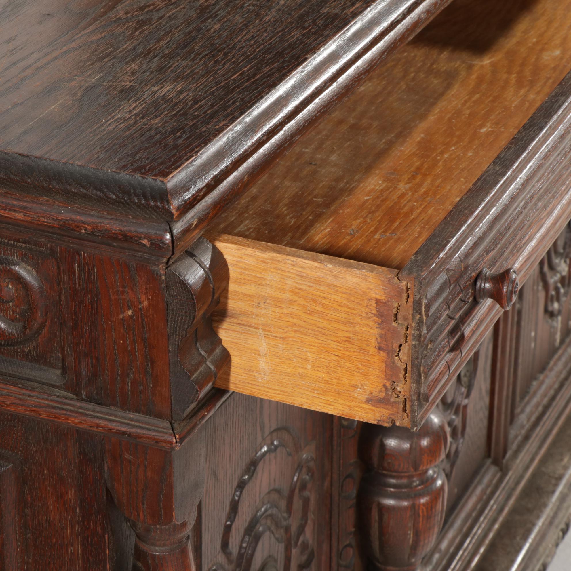 Oak Jacobean Revival Dining Room Furniture, Mid 20th Century