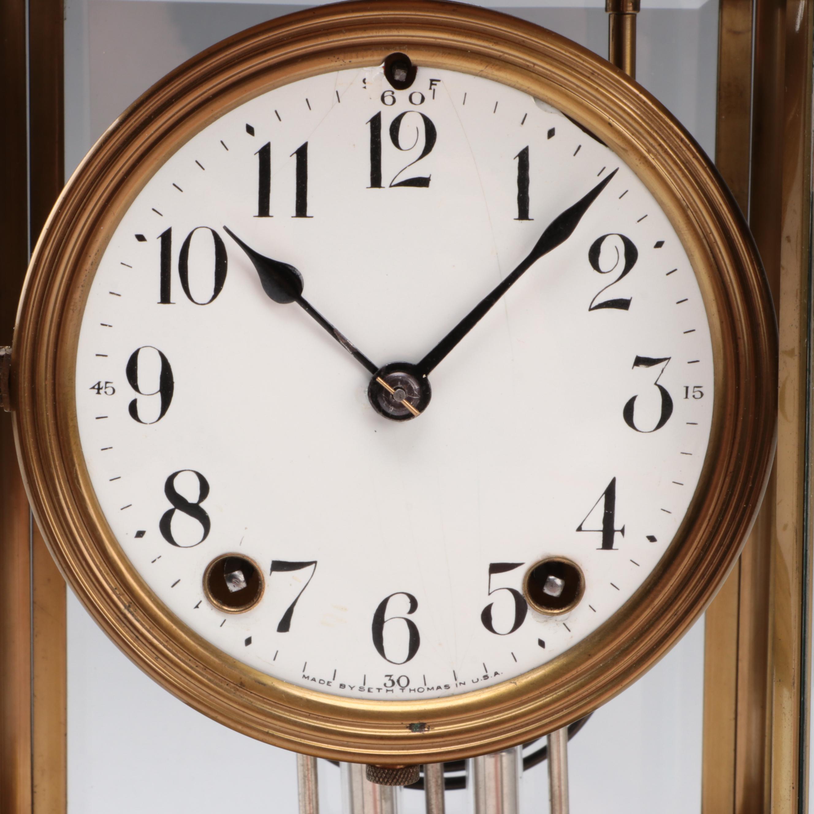 Seth Thomas Brass Regulator Mantel Clock, 20th Century