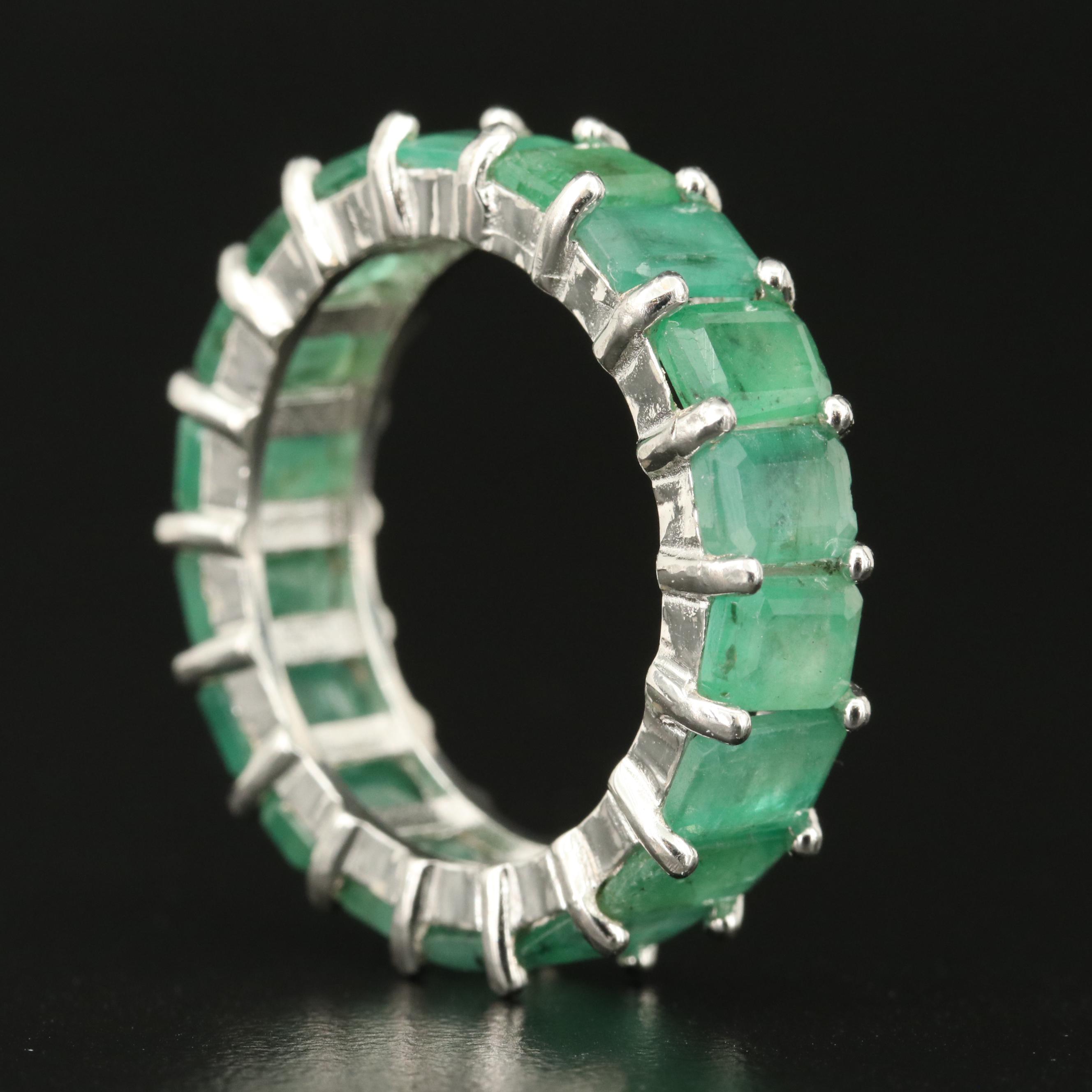 Sterling Emerald Eternity Band