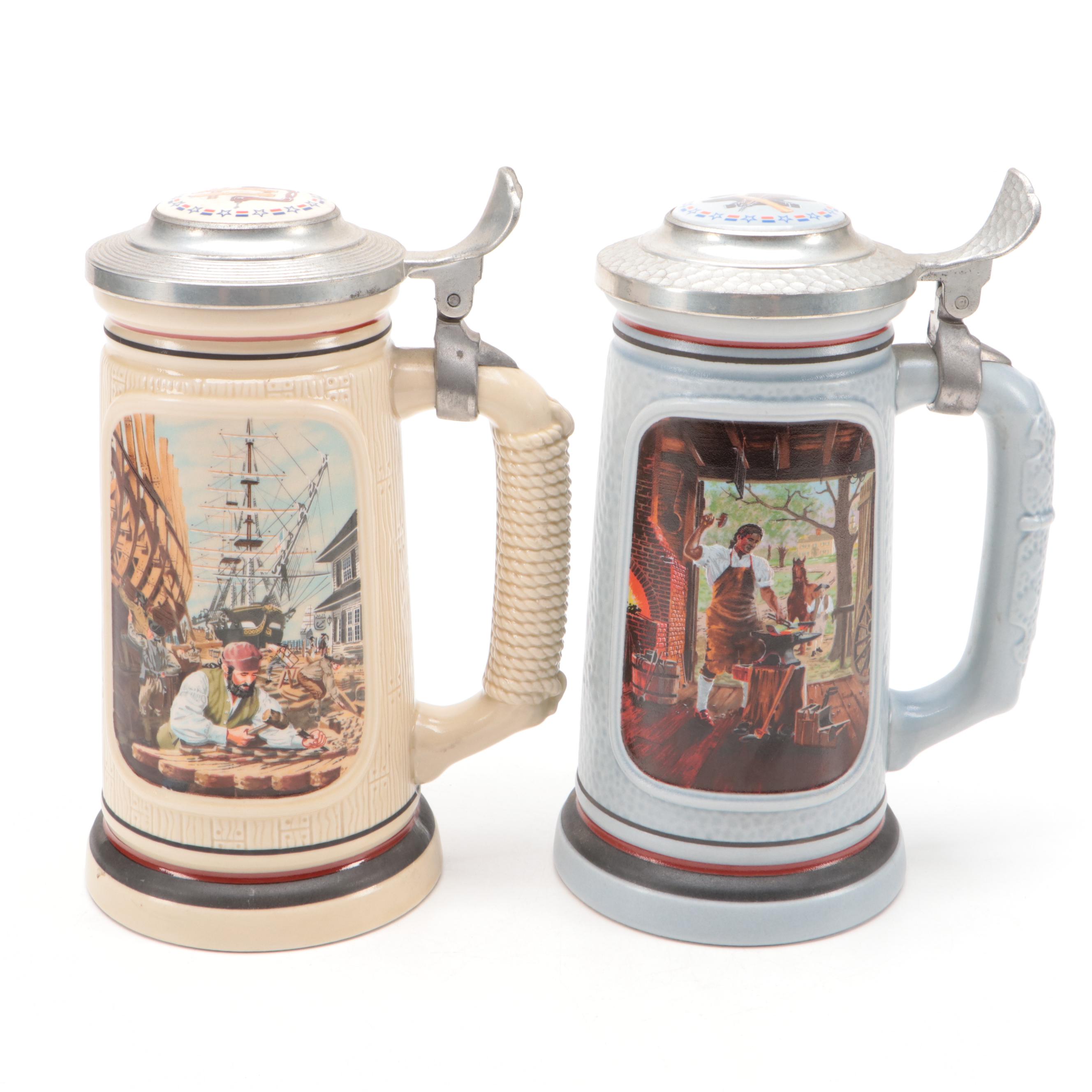 Avon "The Blacksmith" and "The Shipbuilder" Ceramic Steins, 1985-1986
