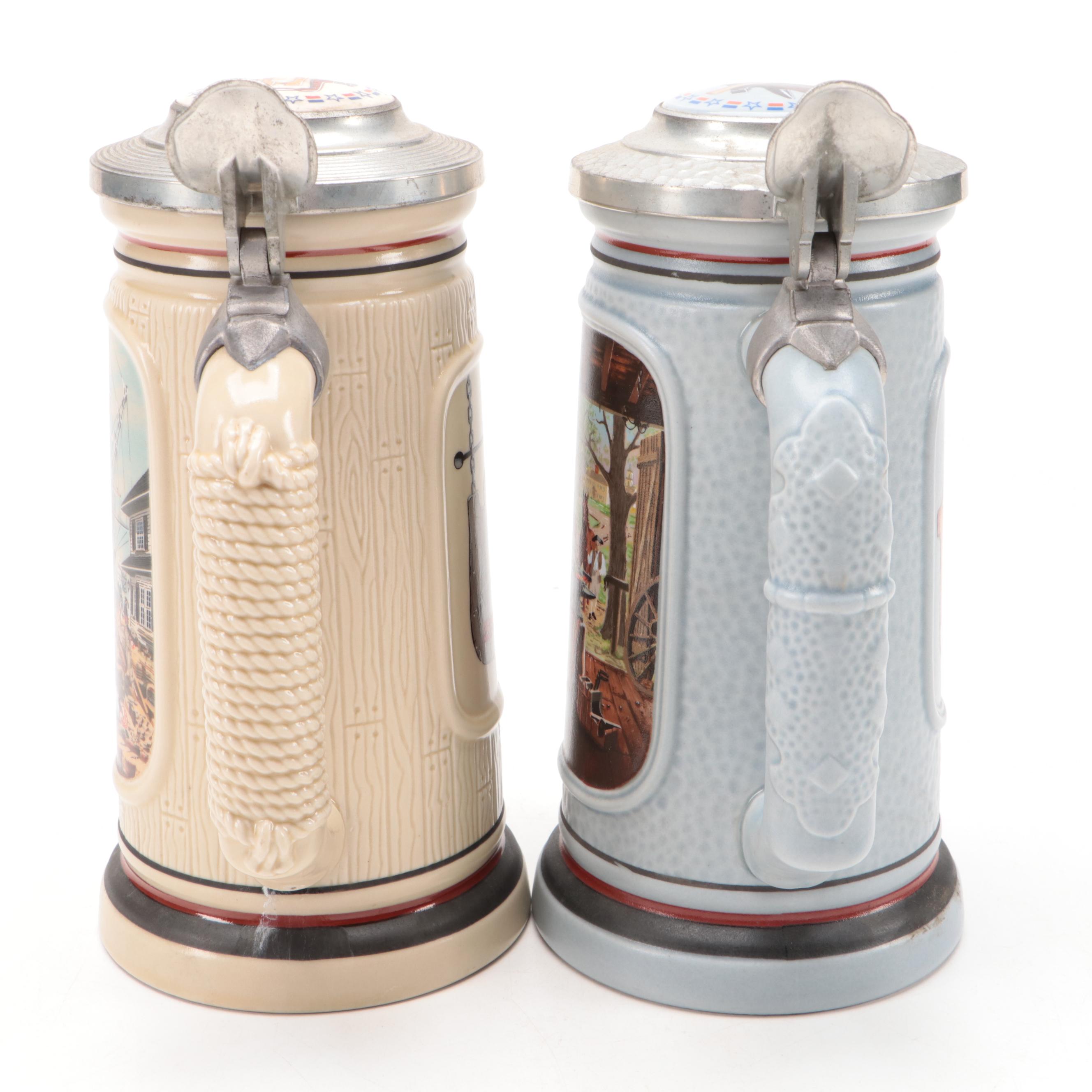 Avon "The Blacksmith" and "The Shipbuilder" Ceramic Steins, 1985-1986