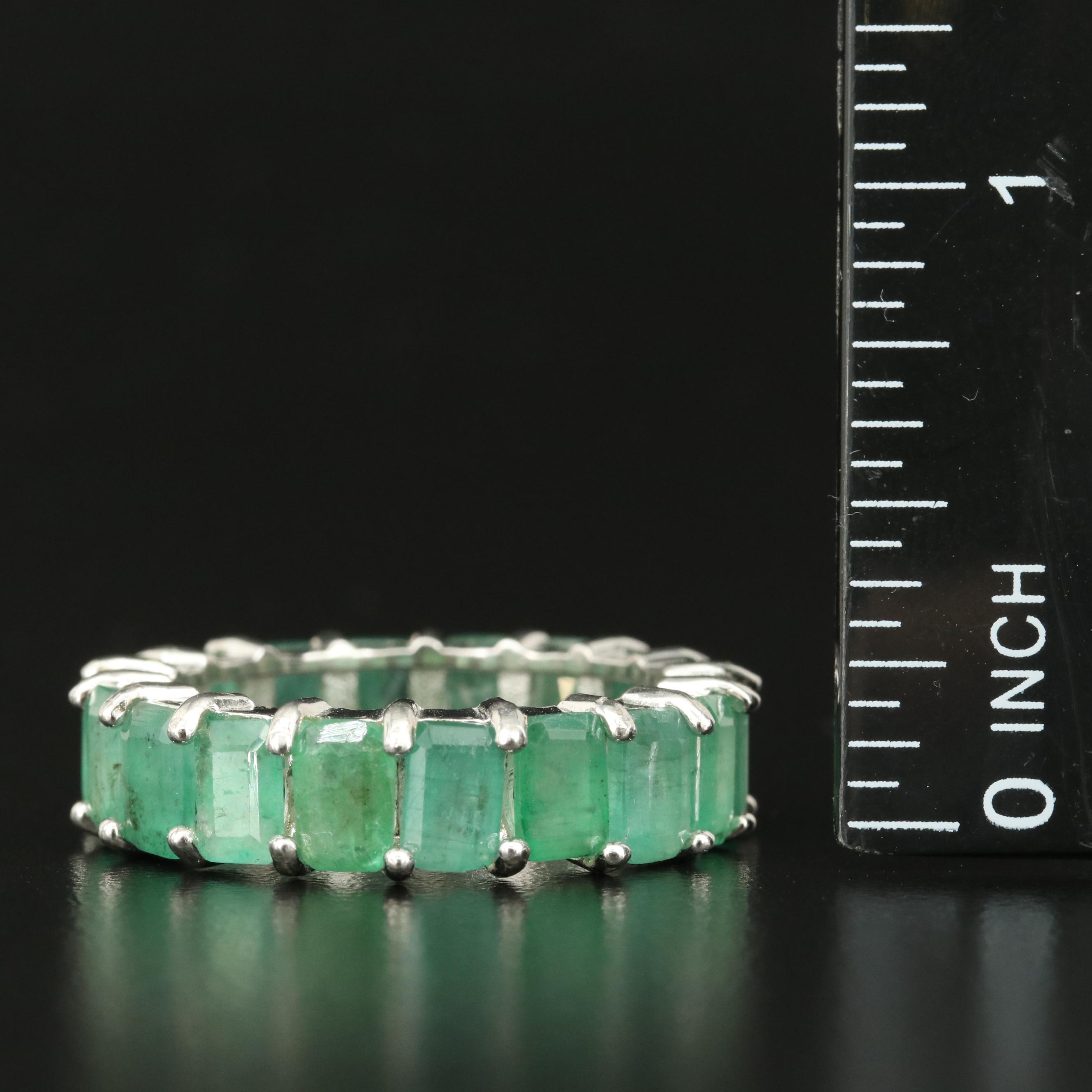 Sterling Emerald Eternity Band