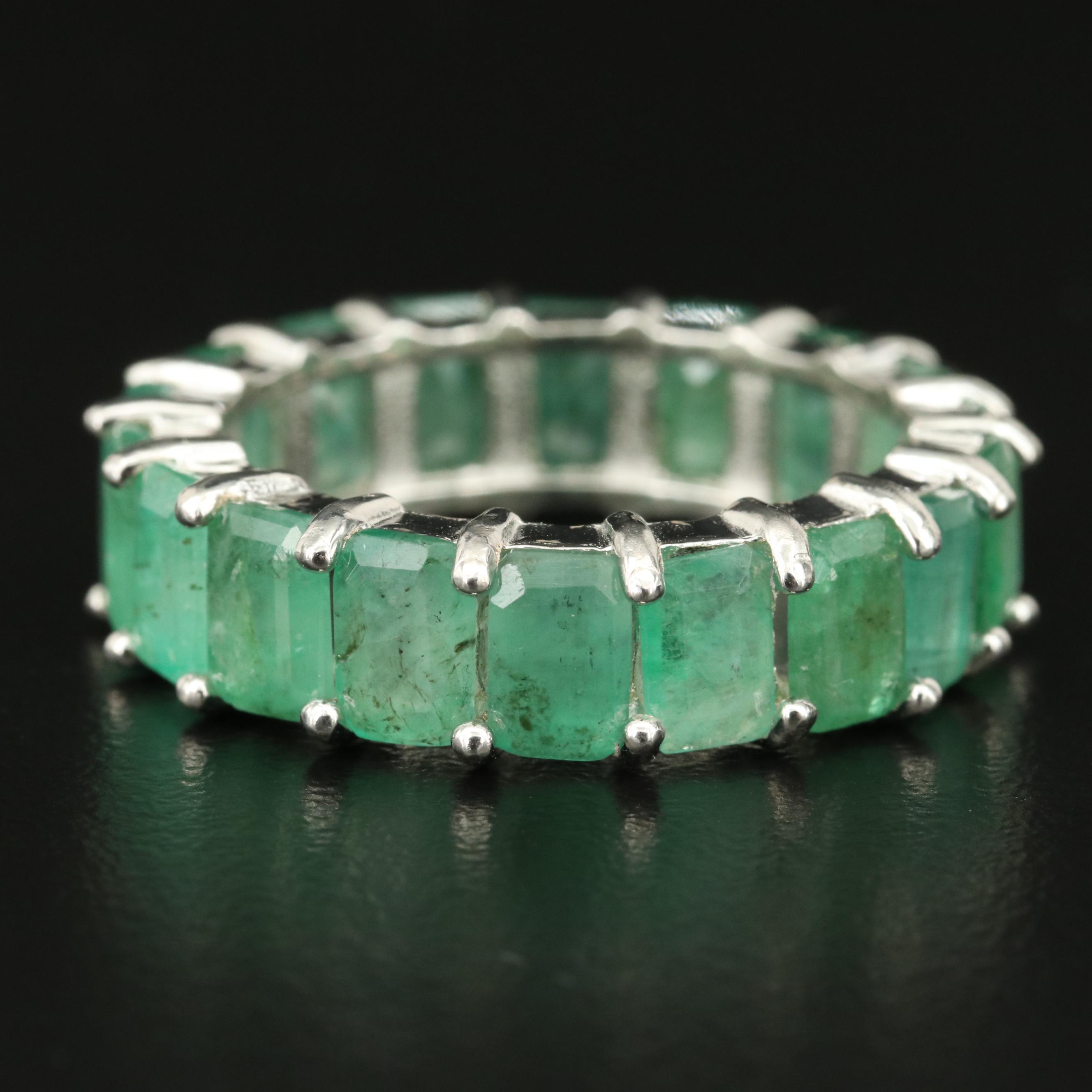 Sterling Emerald Eternity Band