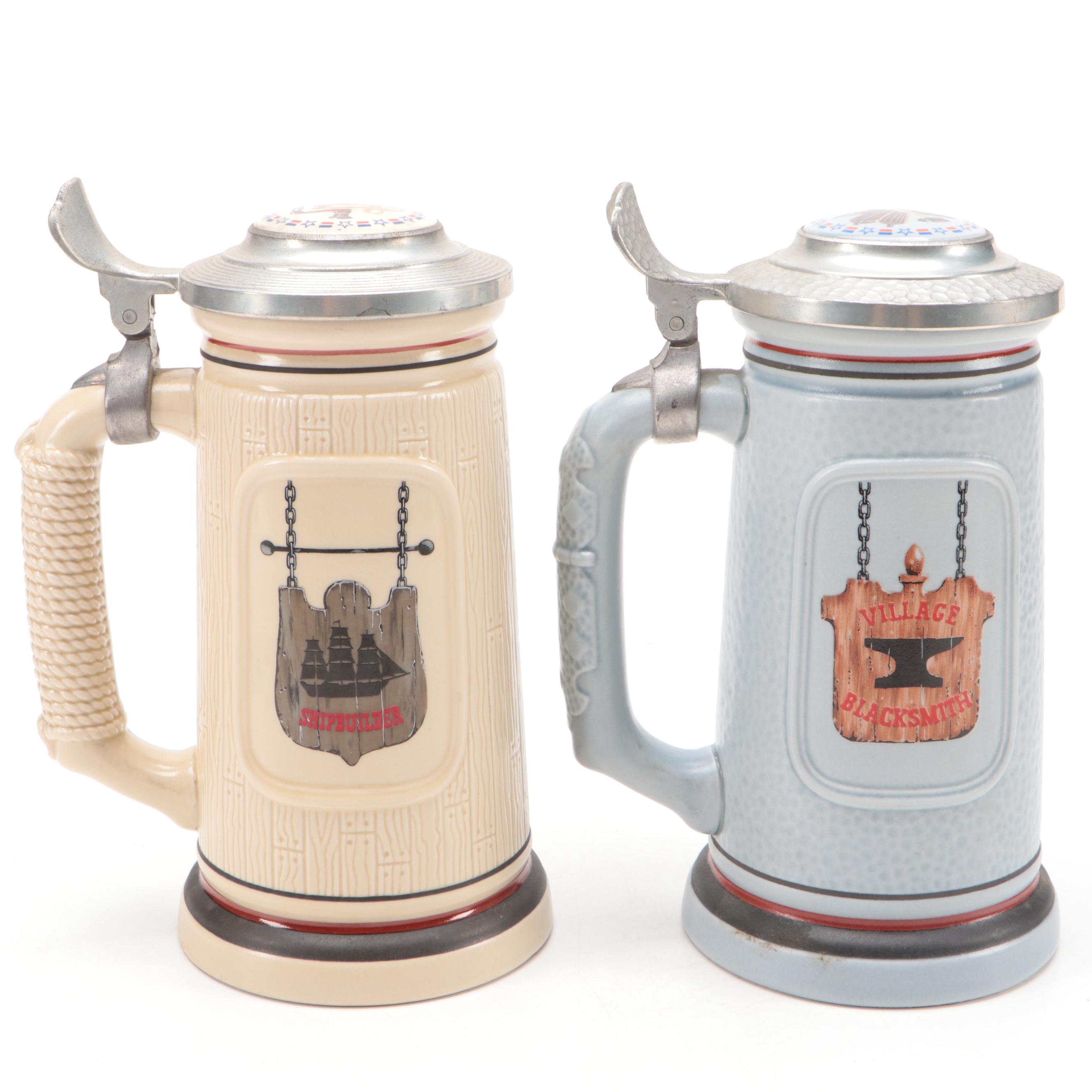 Avon "The Blacksmith" and "The Shipbuilder" Ceramic Steins, 1985-1986