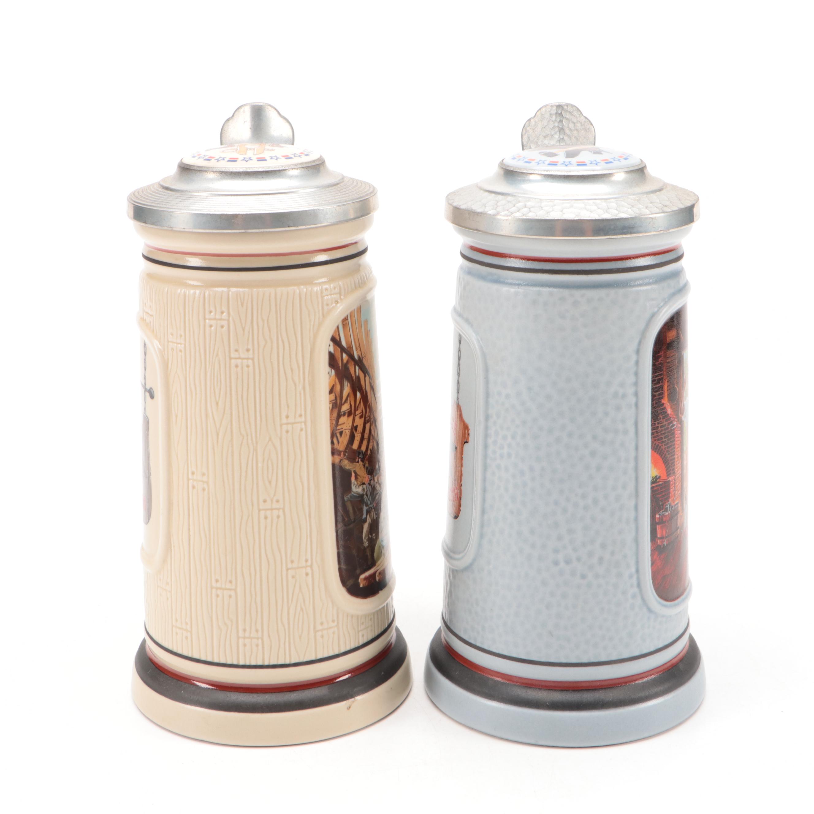 Avon "The Blacksmith" and "The Shipbuilder" Ceramic Steins, 1985-1986