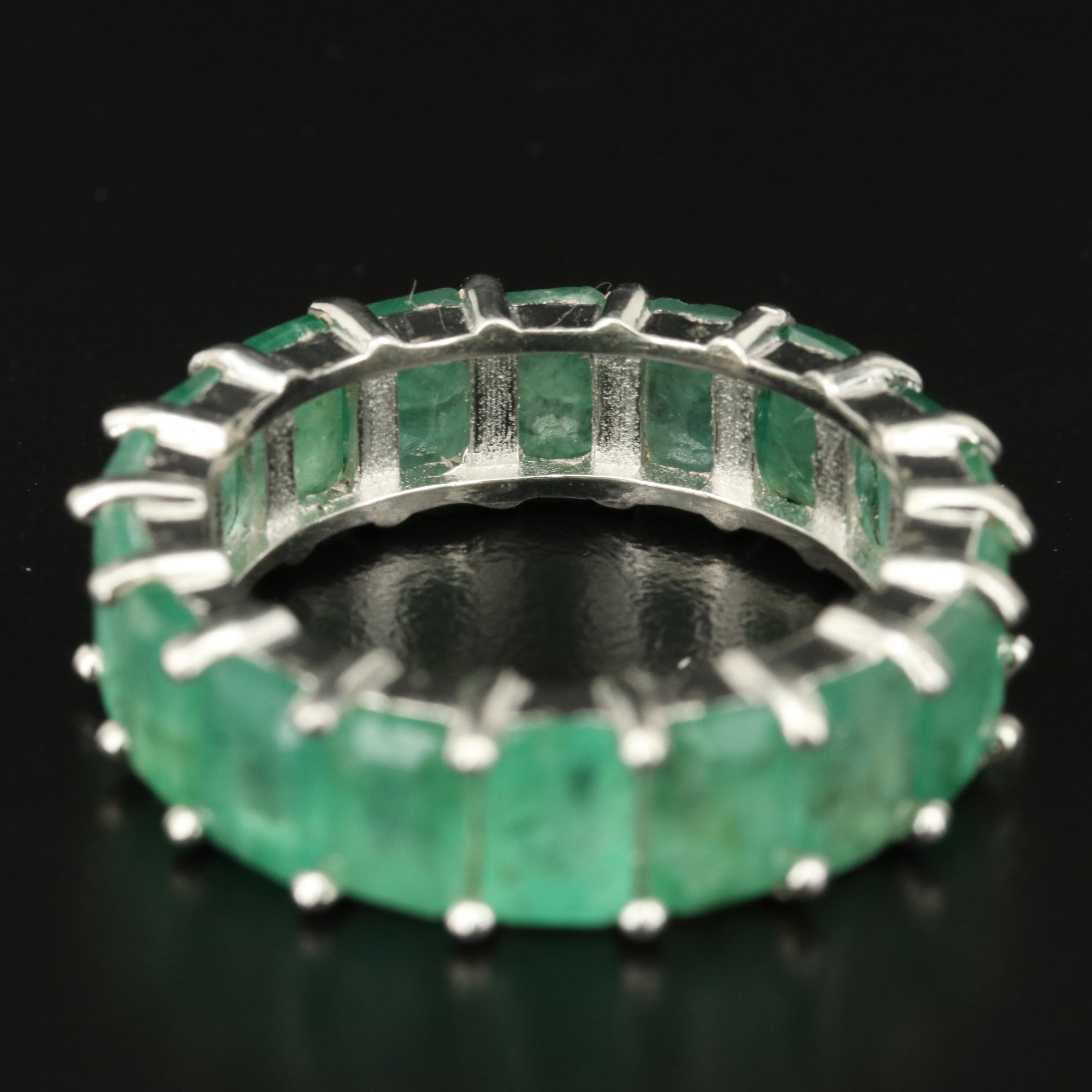 Sterling Emerald Eternity Band