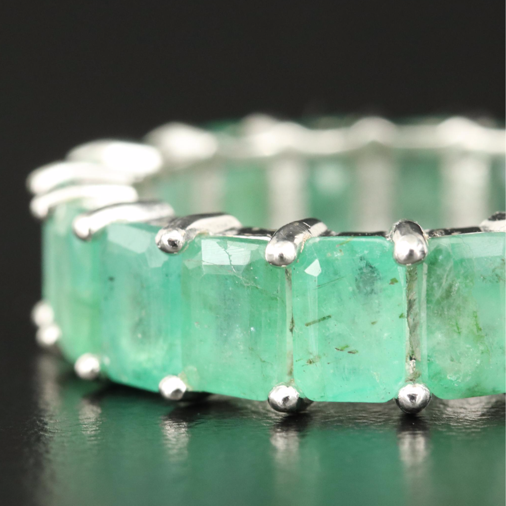 Sterling Emerald Eternity Band
