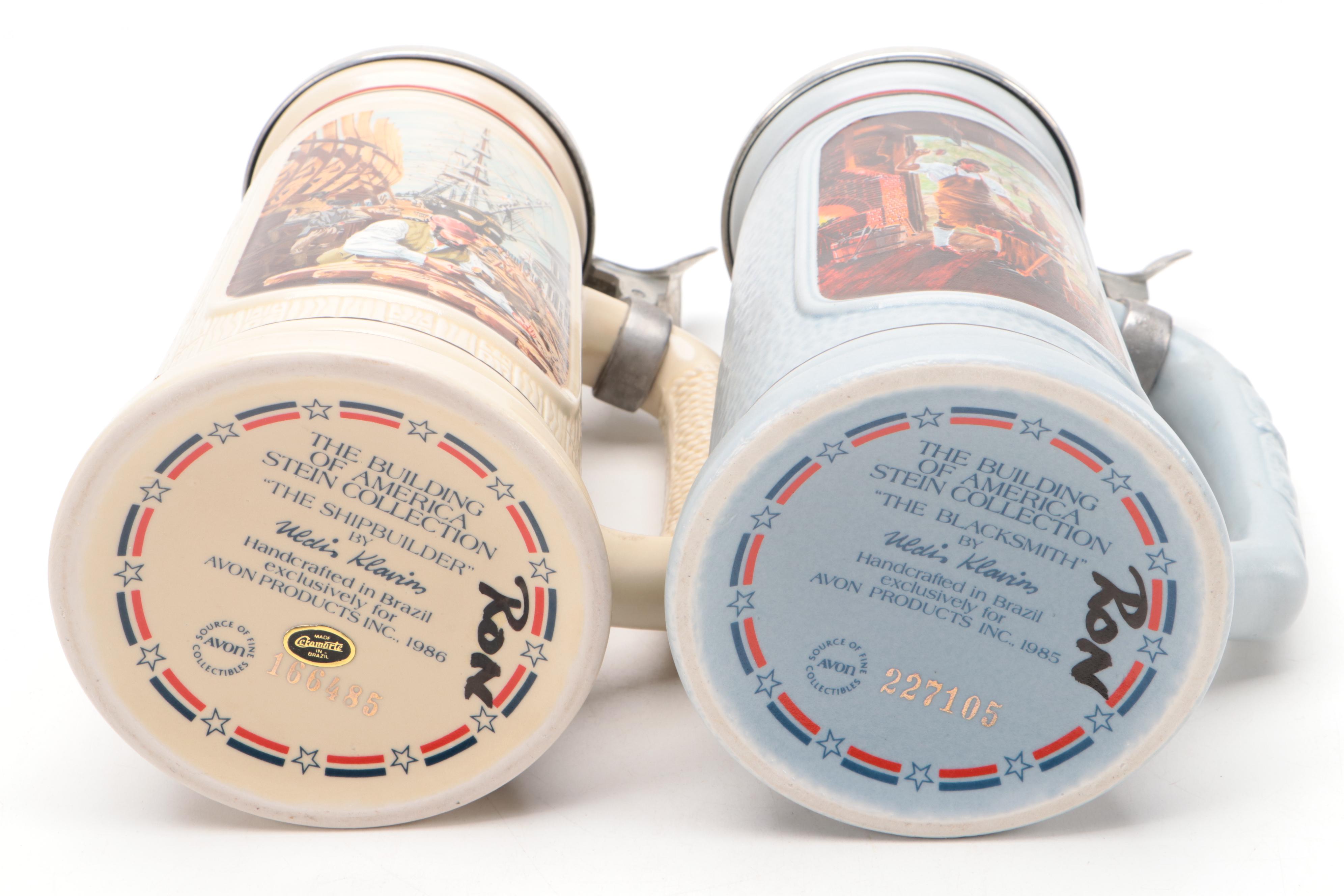 Avon "The Blacksmith" and "The Shipbuilder" Ceramic Steins, 1985-1986