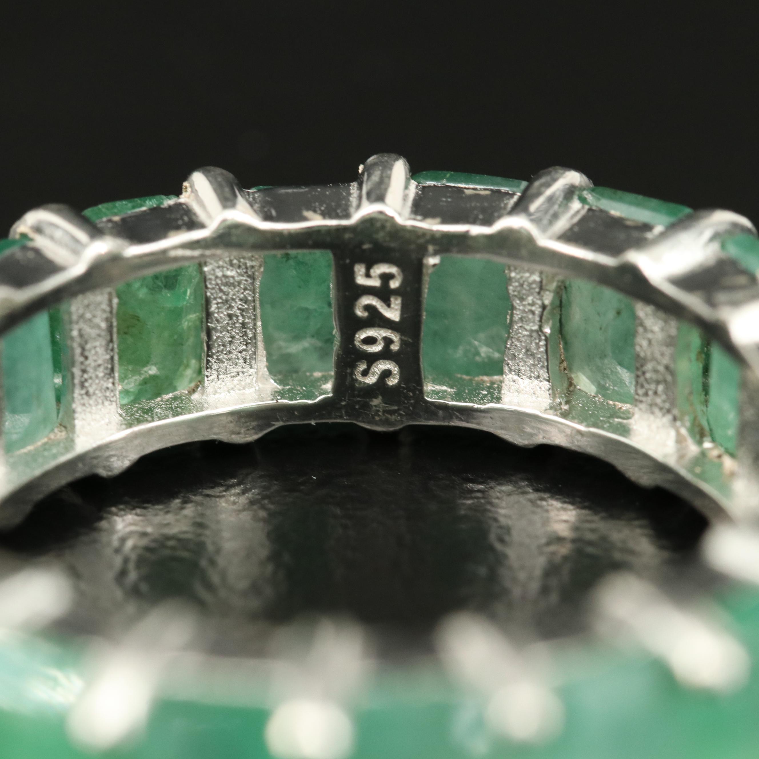 Sterling Emerald Eternity Band